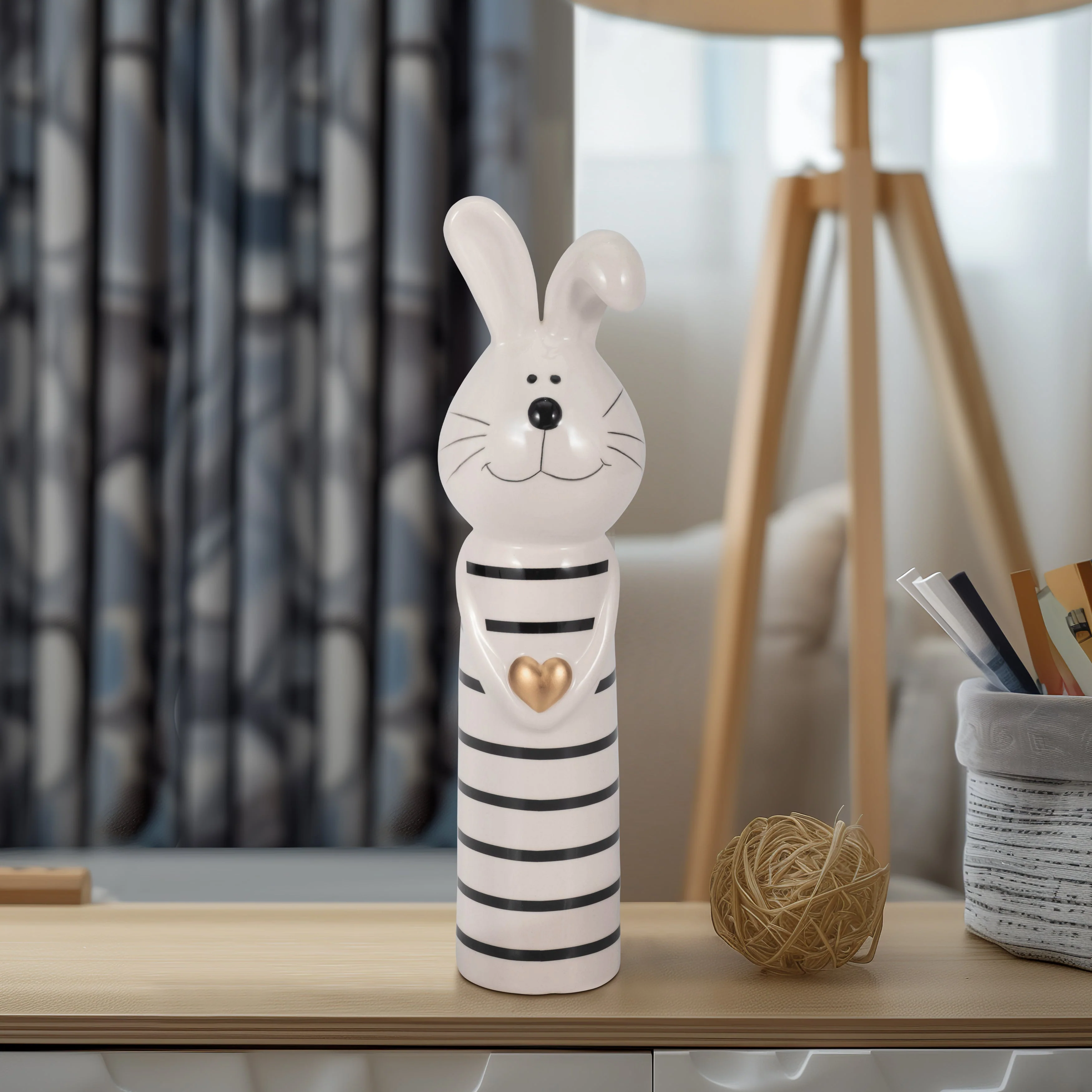 10" Lines Bunny With Gold Heart, White/black - Image 22
