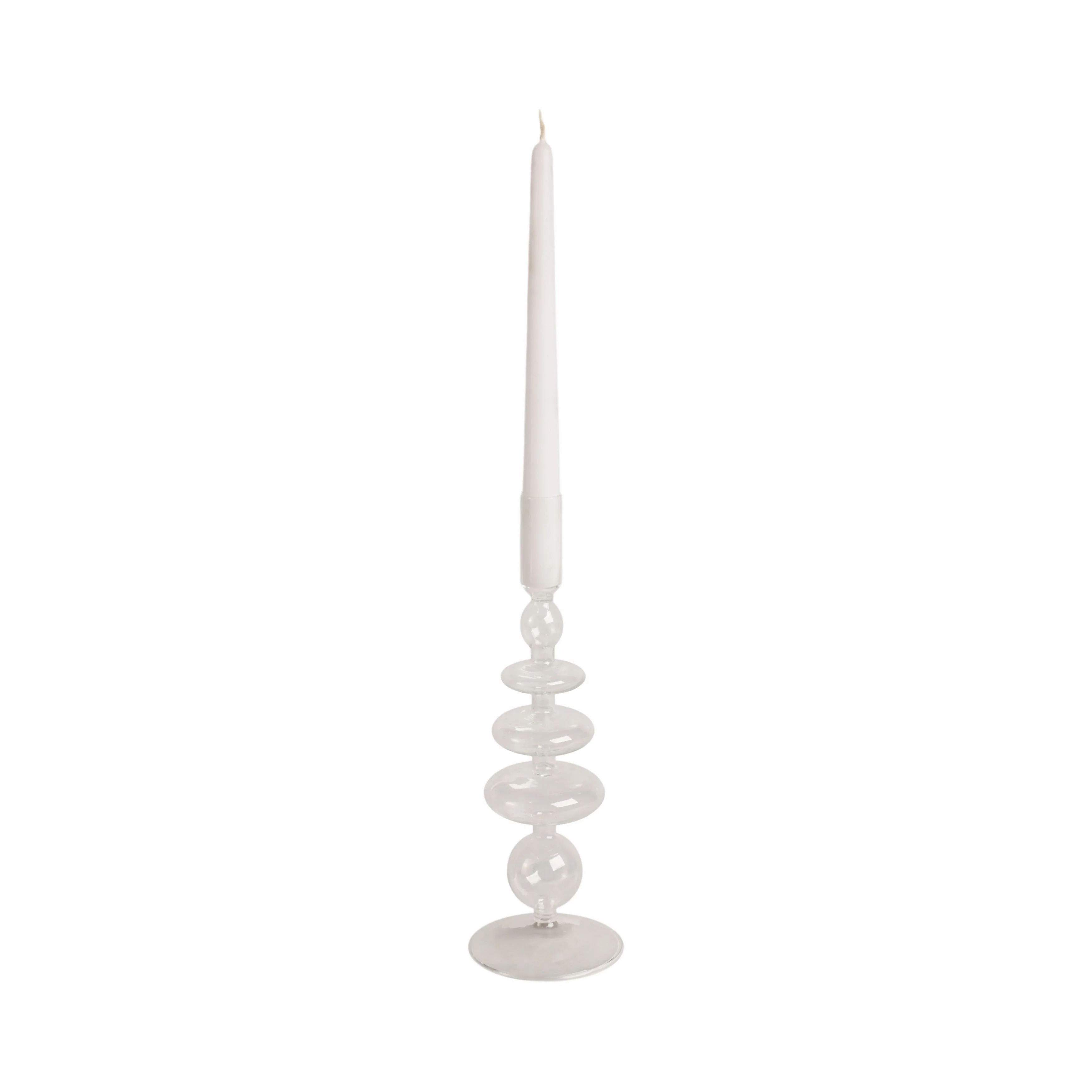 11" Vintage Glass Taper Candle Holder, Clear - Image 3