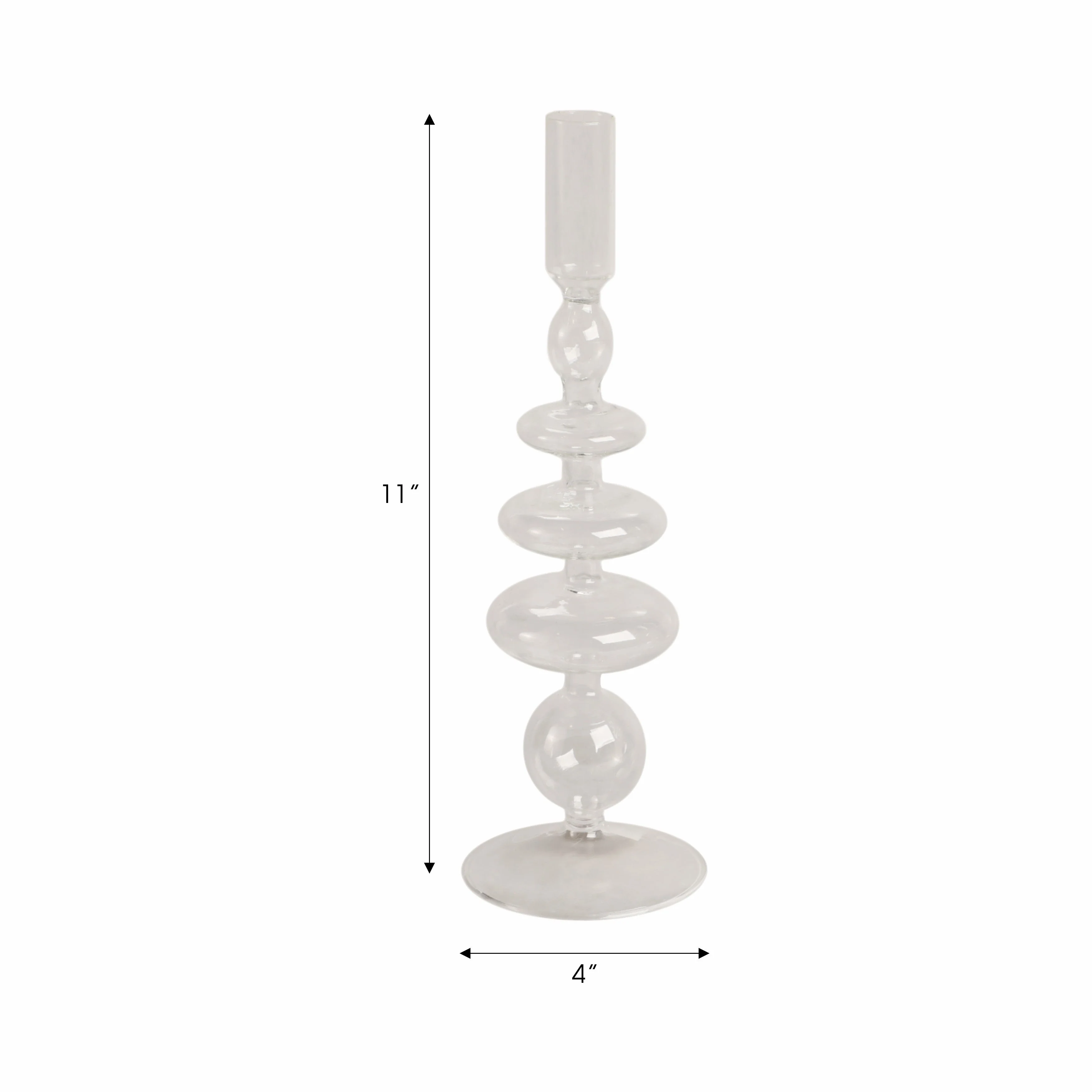 11" Vintage Glass Taper Candle Holder, Clear - Image 7