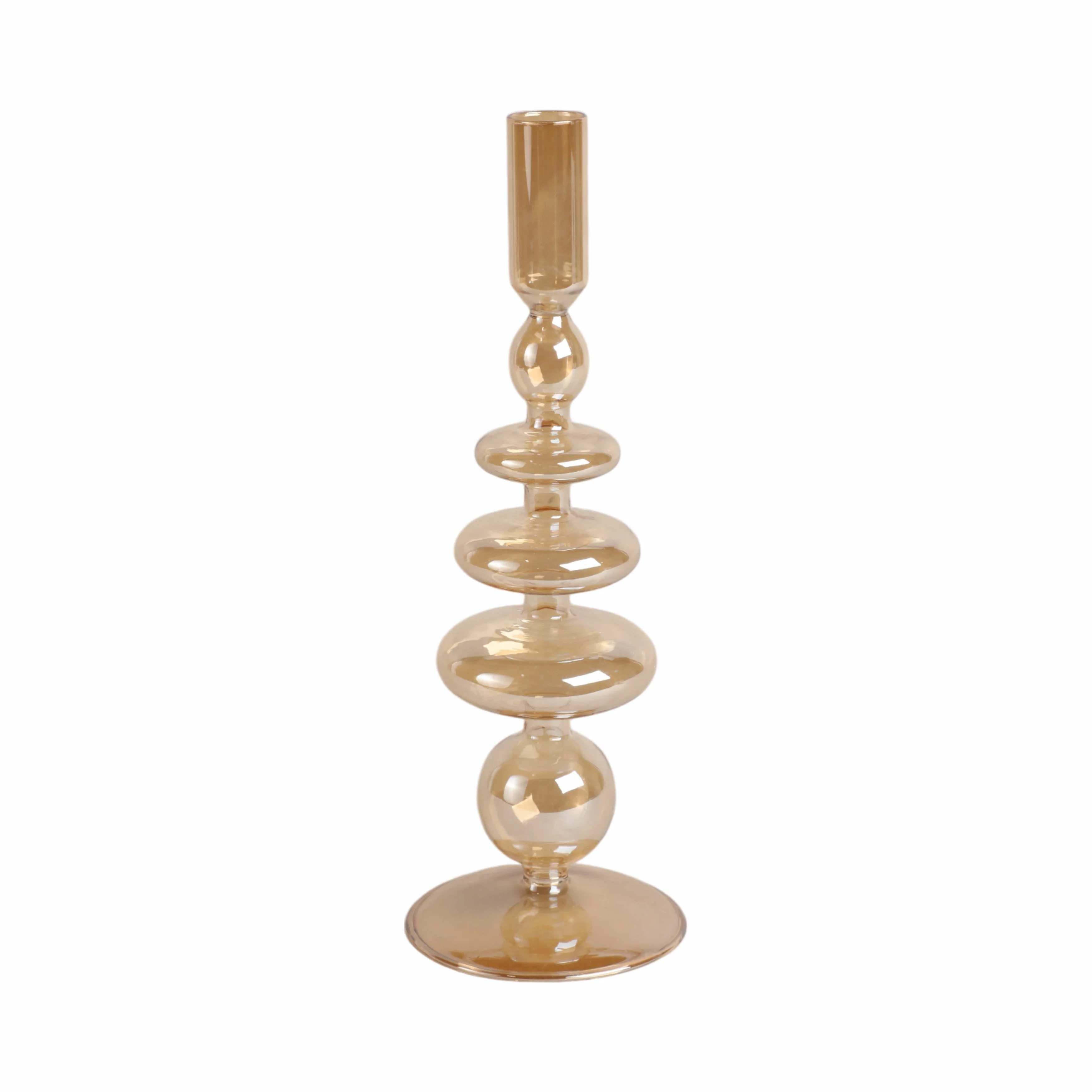 11" Vintage Glass Taper Candle Holder, Gold Luster - Image 2