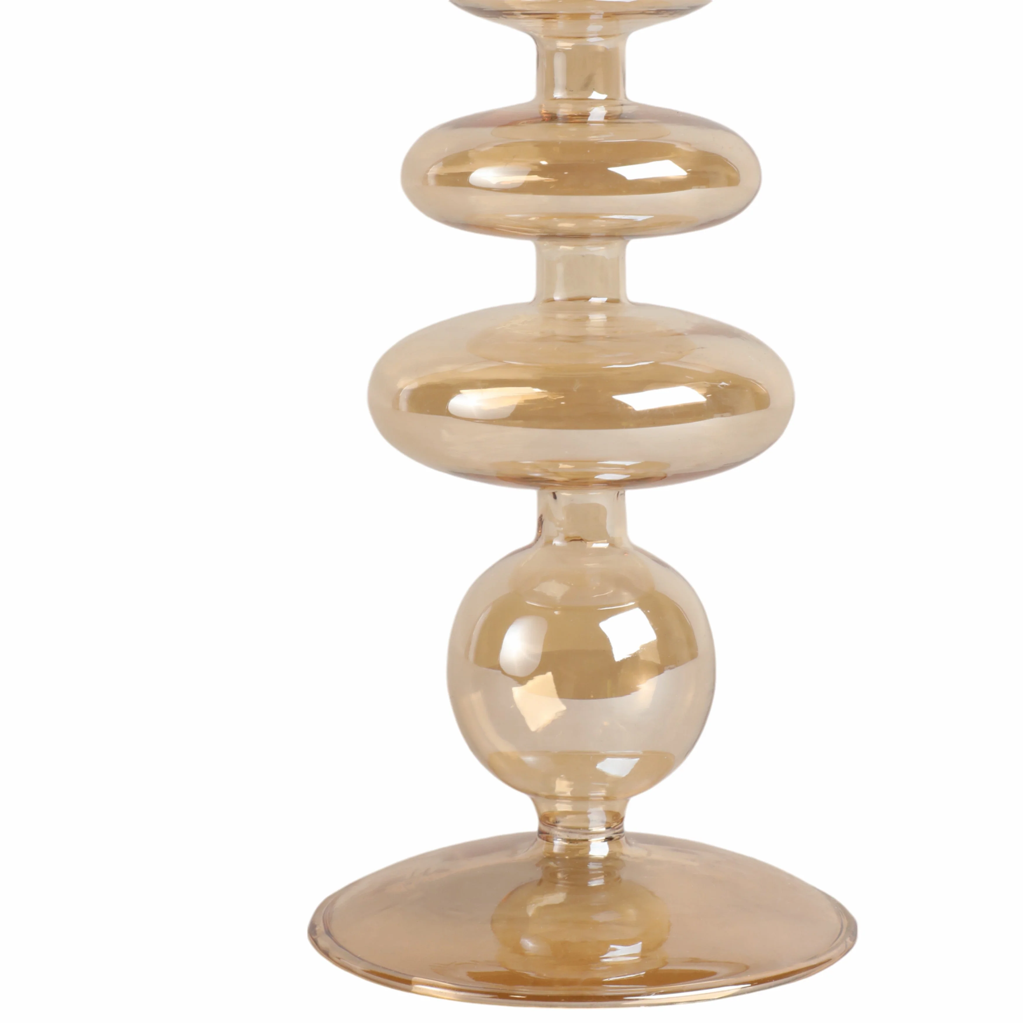 11" Vintage Glass Taper Candle Holder, Gold Luster - Image 4
