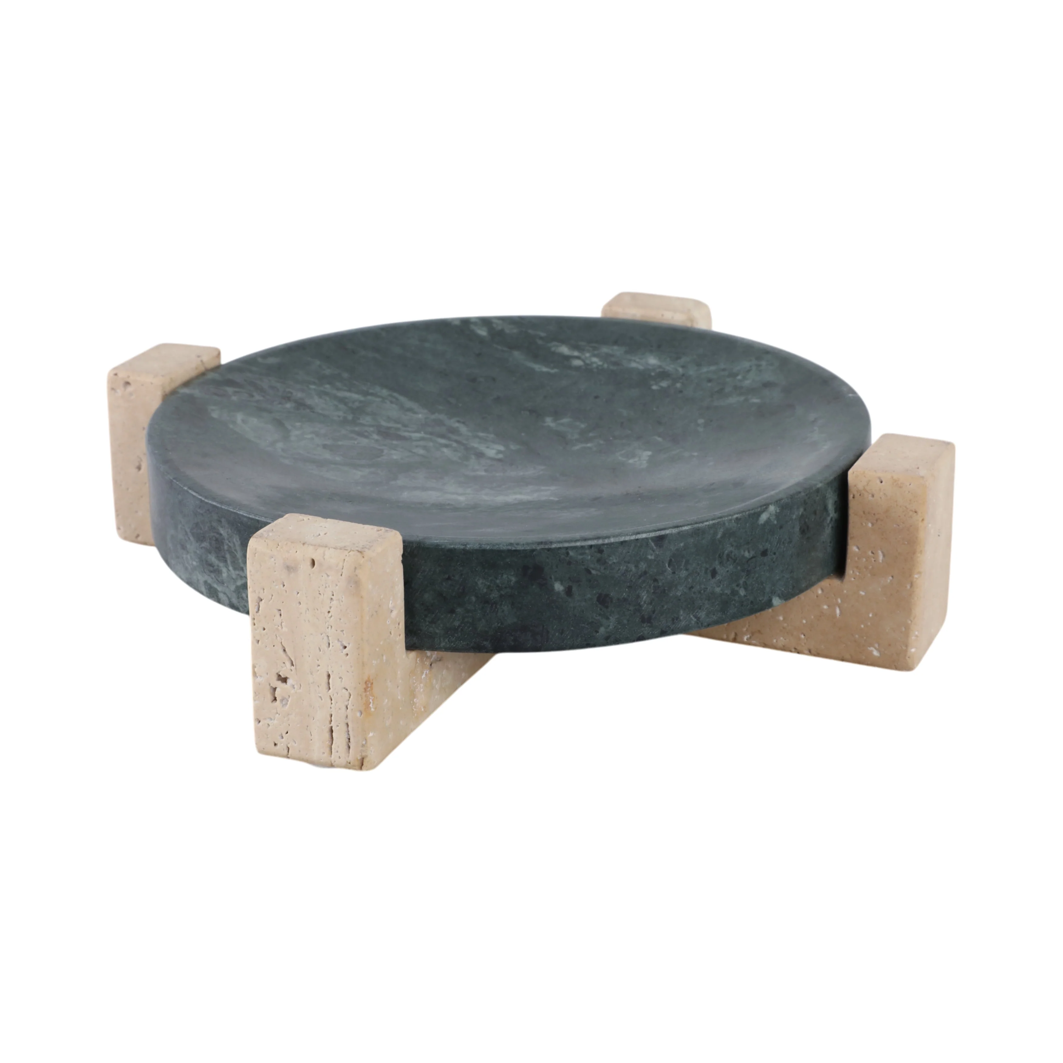 12" Archer Small Green Marble And Travertine Tray - Image 3