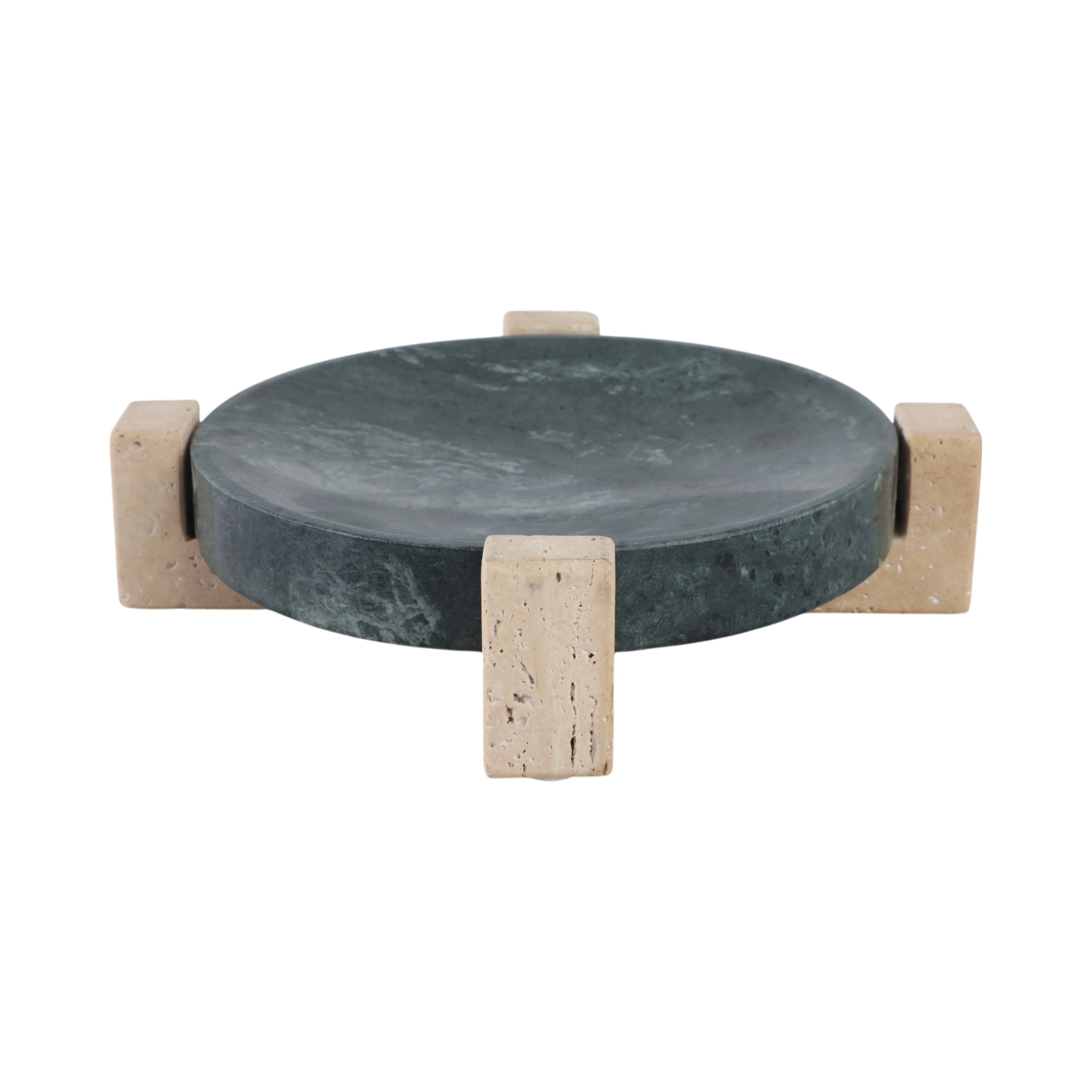 12" Archer Small Green Marble And Travertine Tray - Image 4