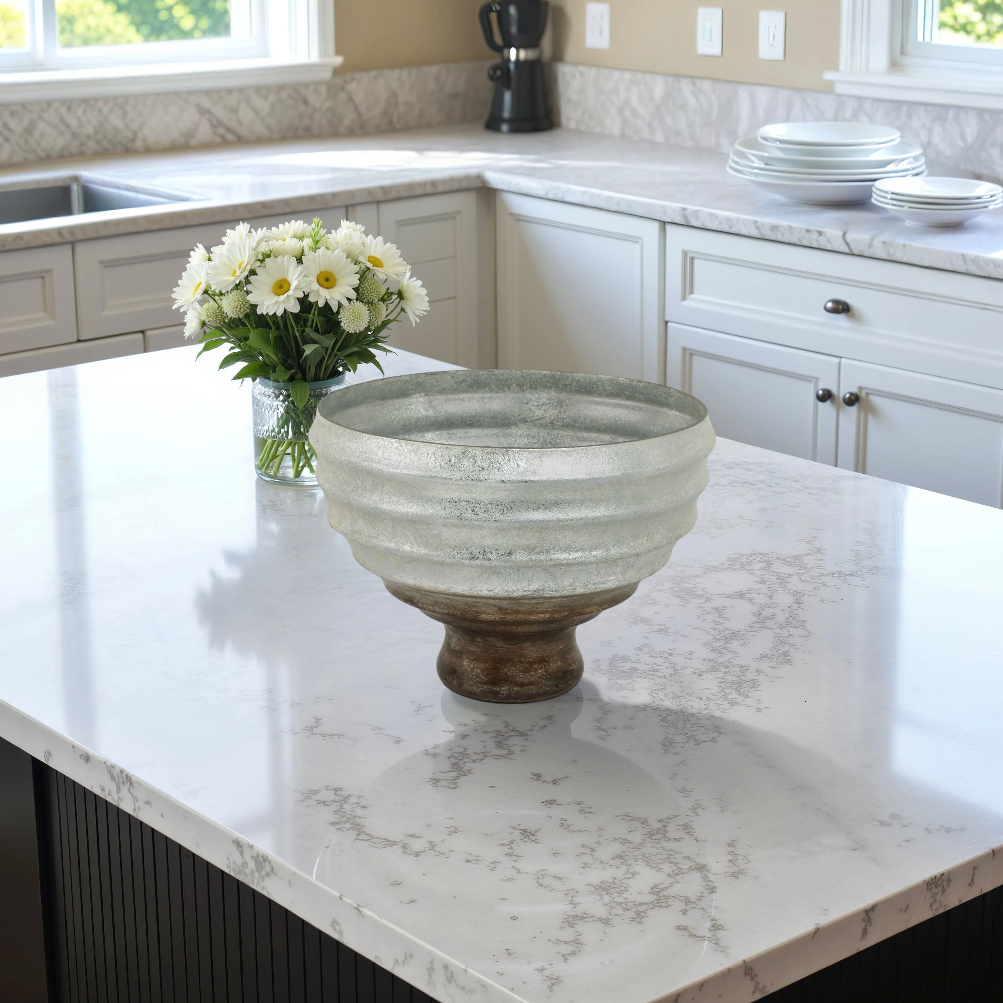 12" Glass Pedestal Bowl Ombre Finish, Multi - Image 12