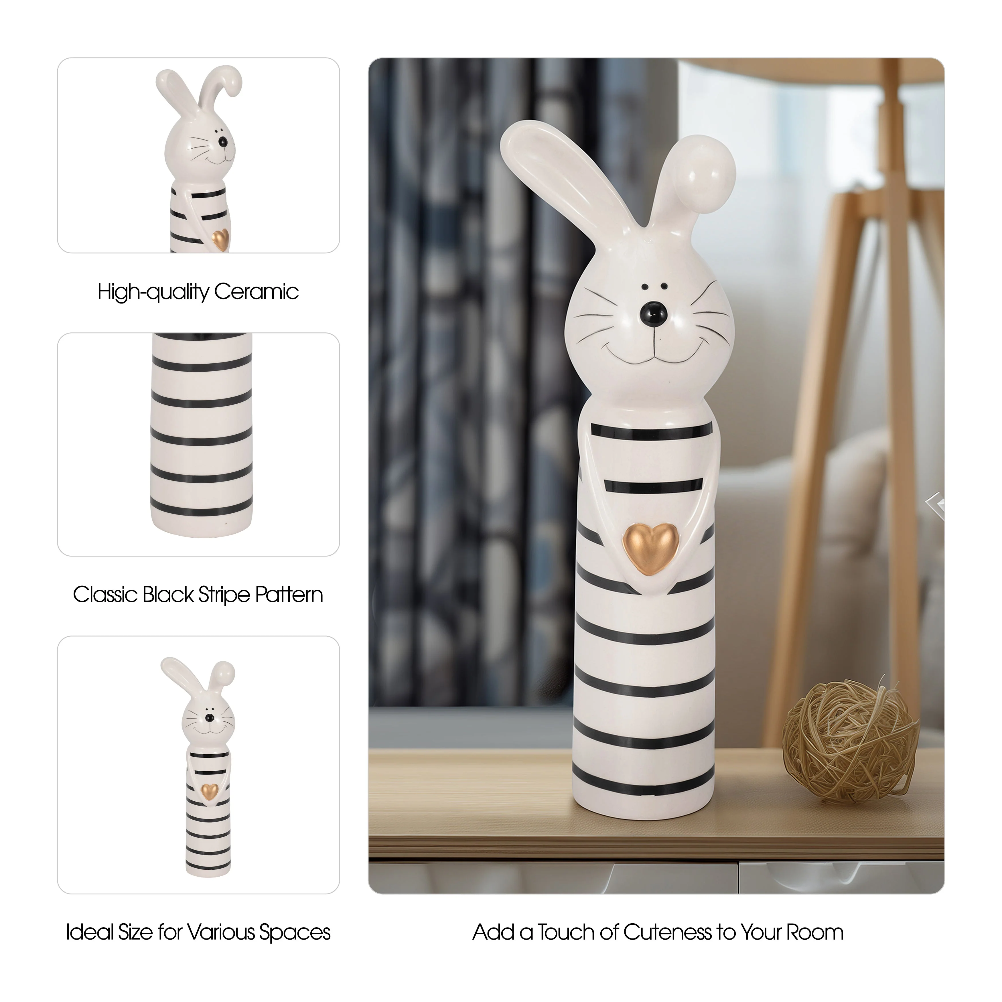 12" Lines Bunny With Gold Heart, White/black - Image 21