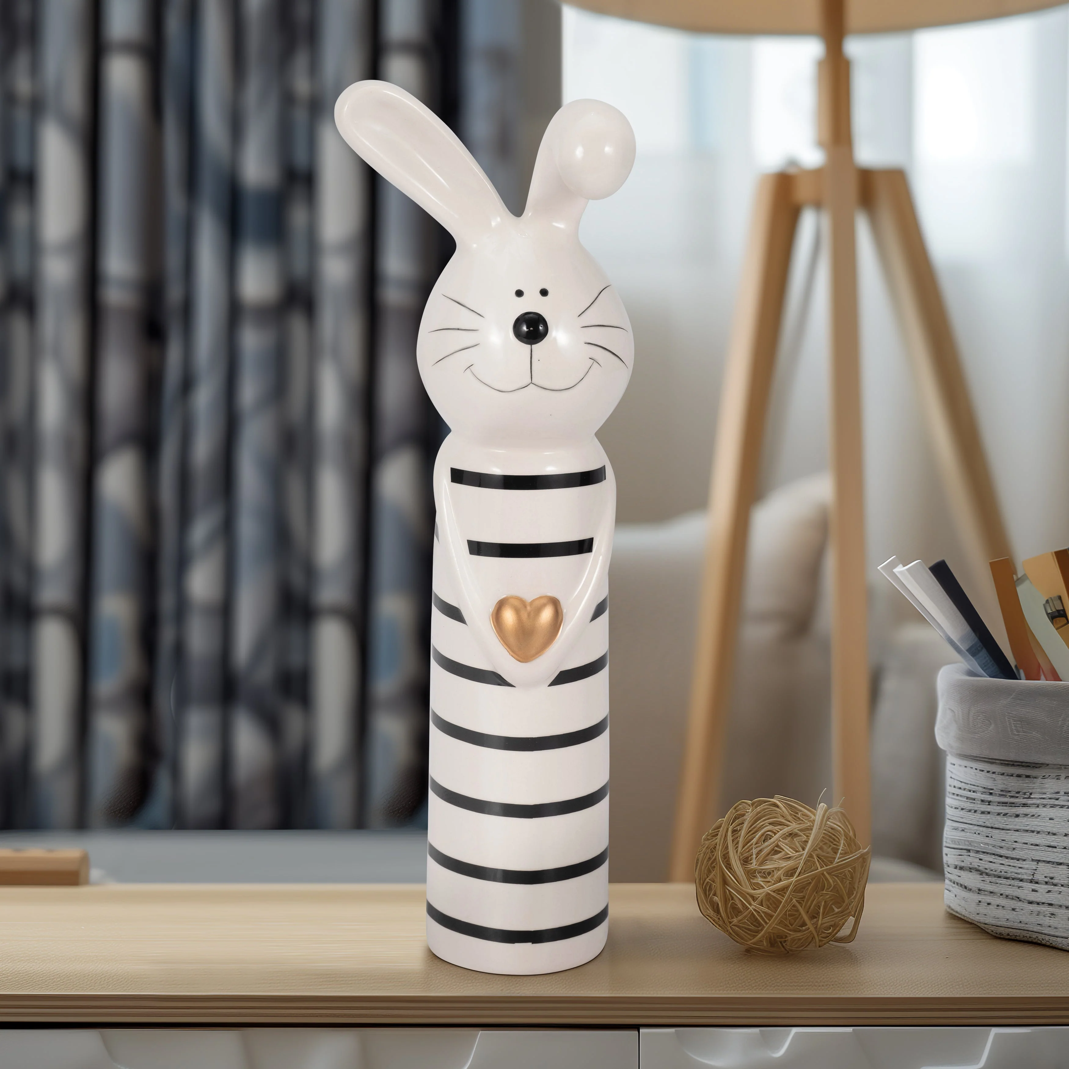 12" Lines Bunny With Gold Heart, White/black - Image 22