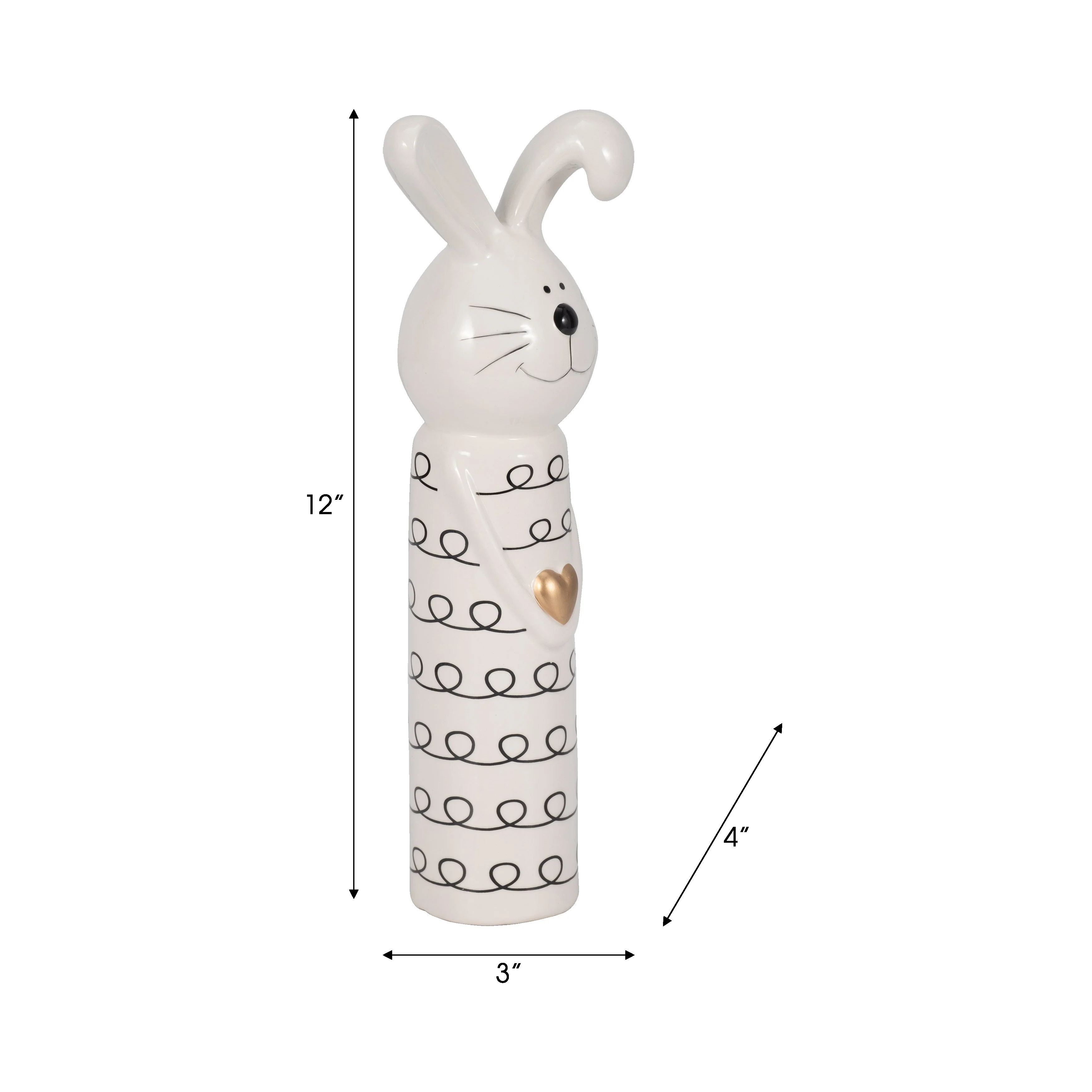 12" Squiggly Bunny With Gold Heart, White/black - Image 9