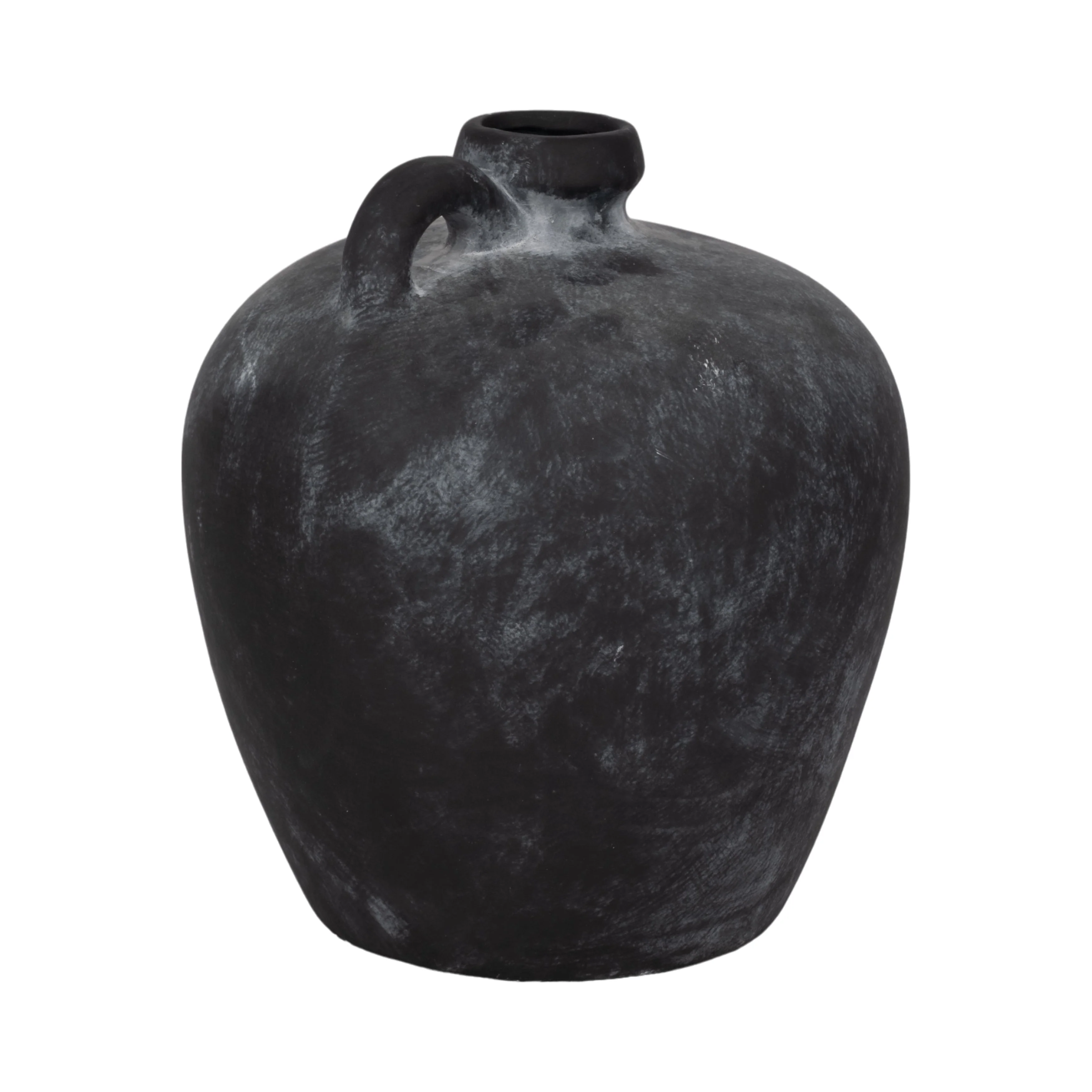 12" Weathered Terracotta Jug With Handle, Black - Image 3