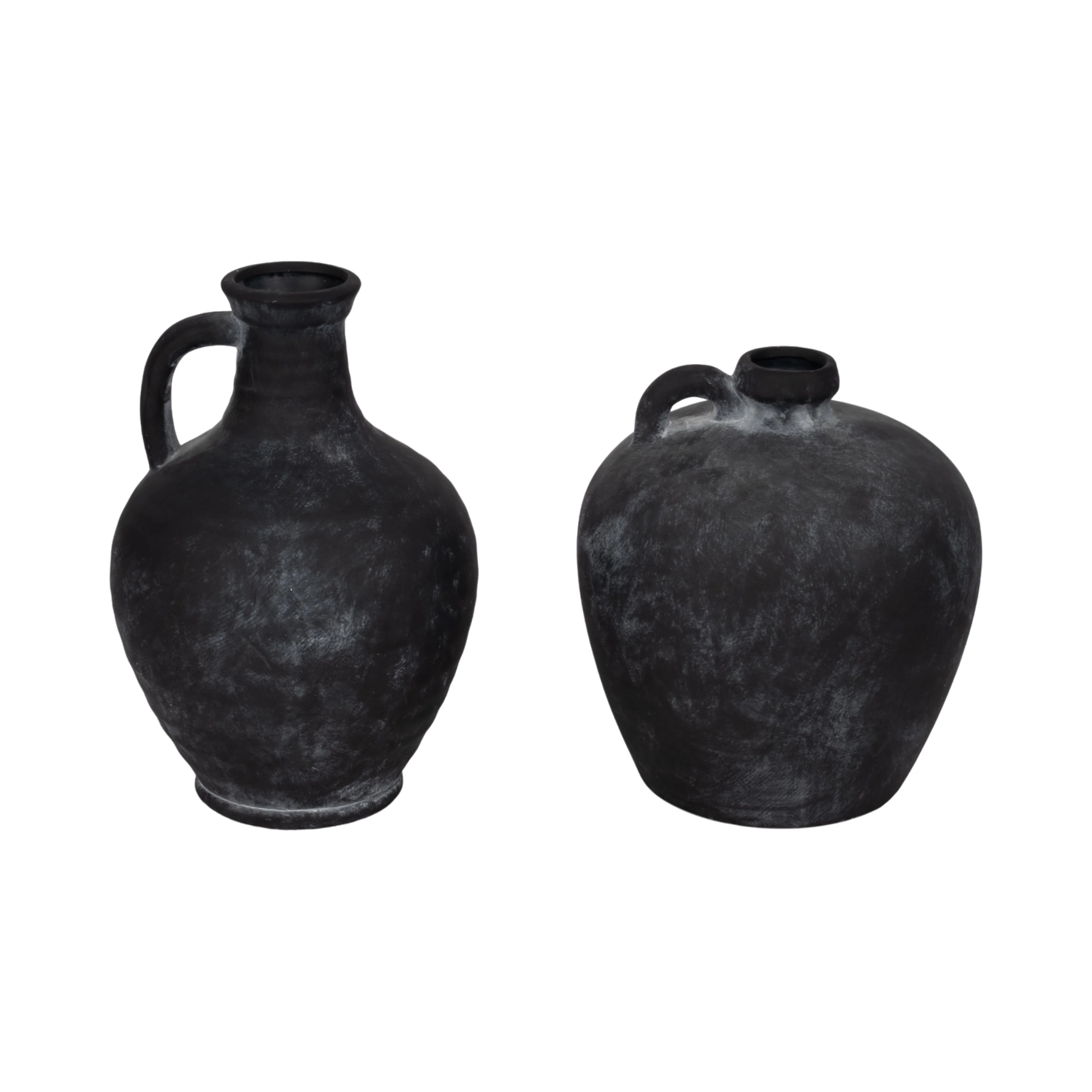 12" Weathered Terracotta Jug With Handle, Black - Image 8