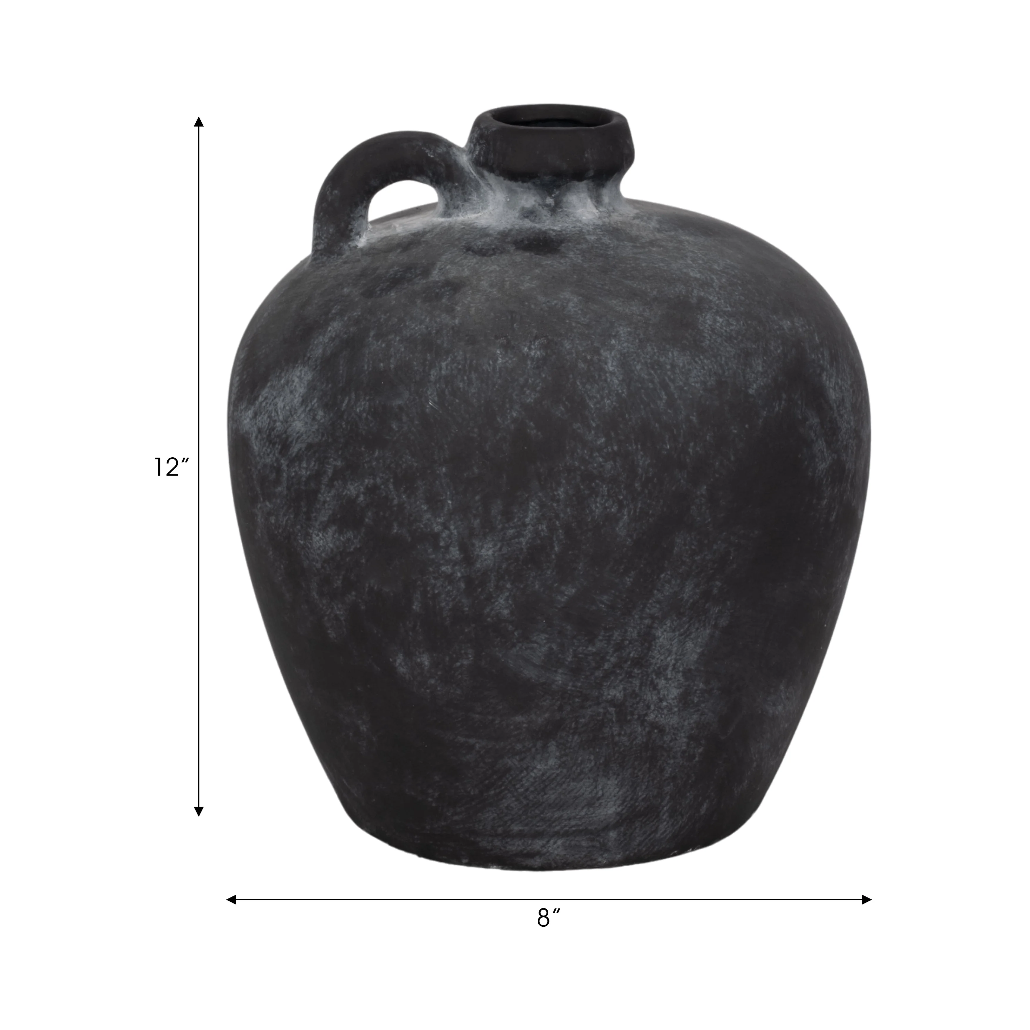 12" Weathered Terracotta Jug With Handle, Black - Image 9