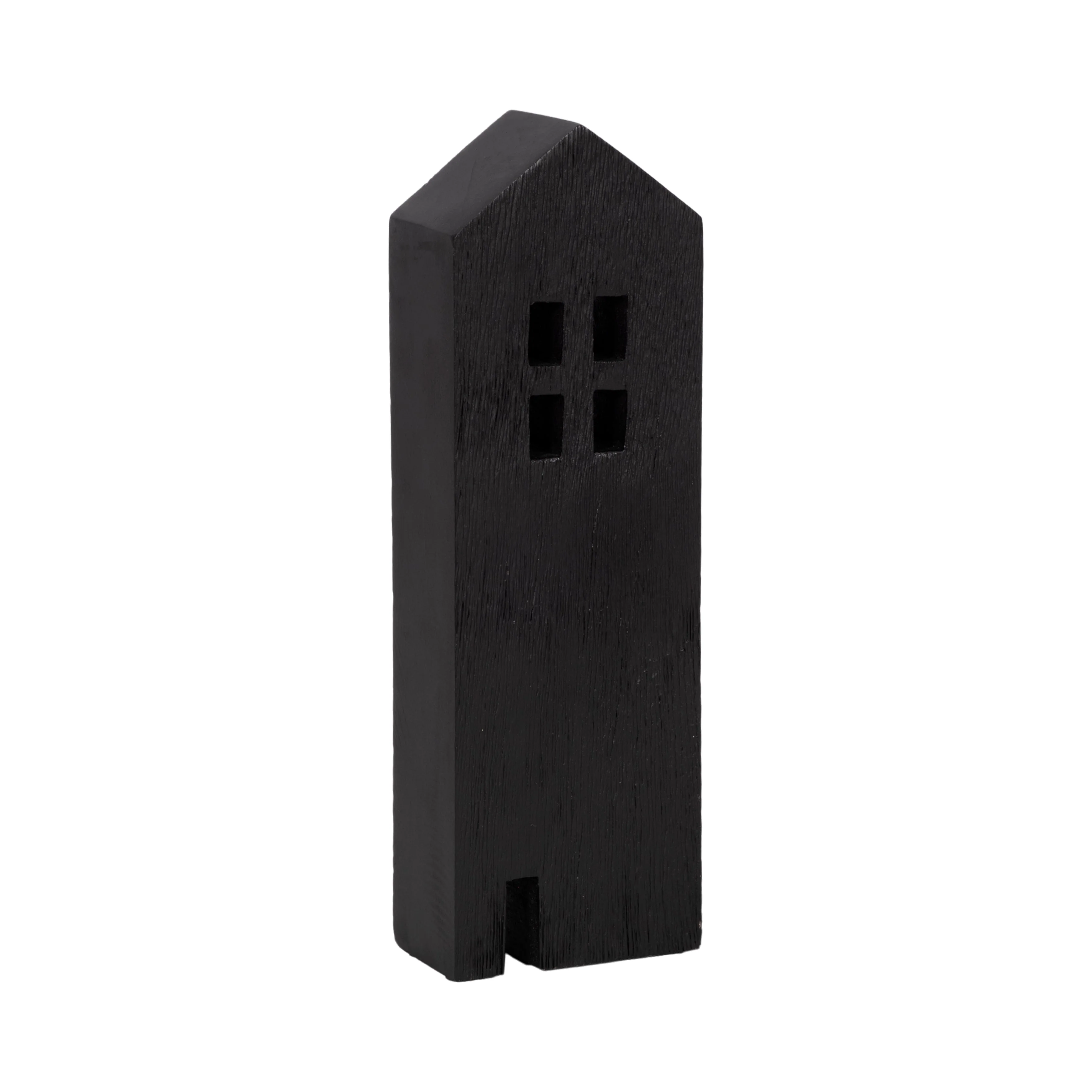 12" Wood House Decor, Black - Image 2
