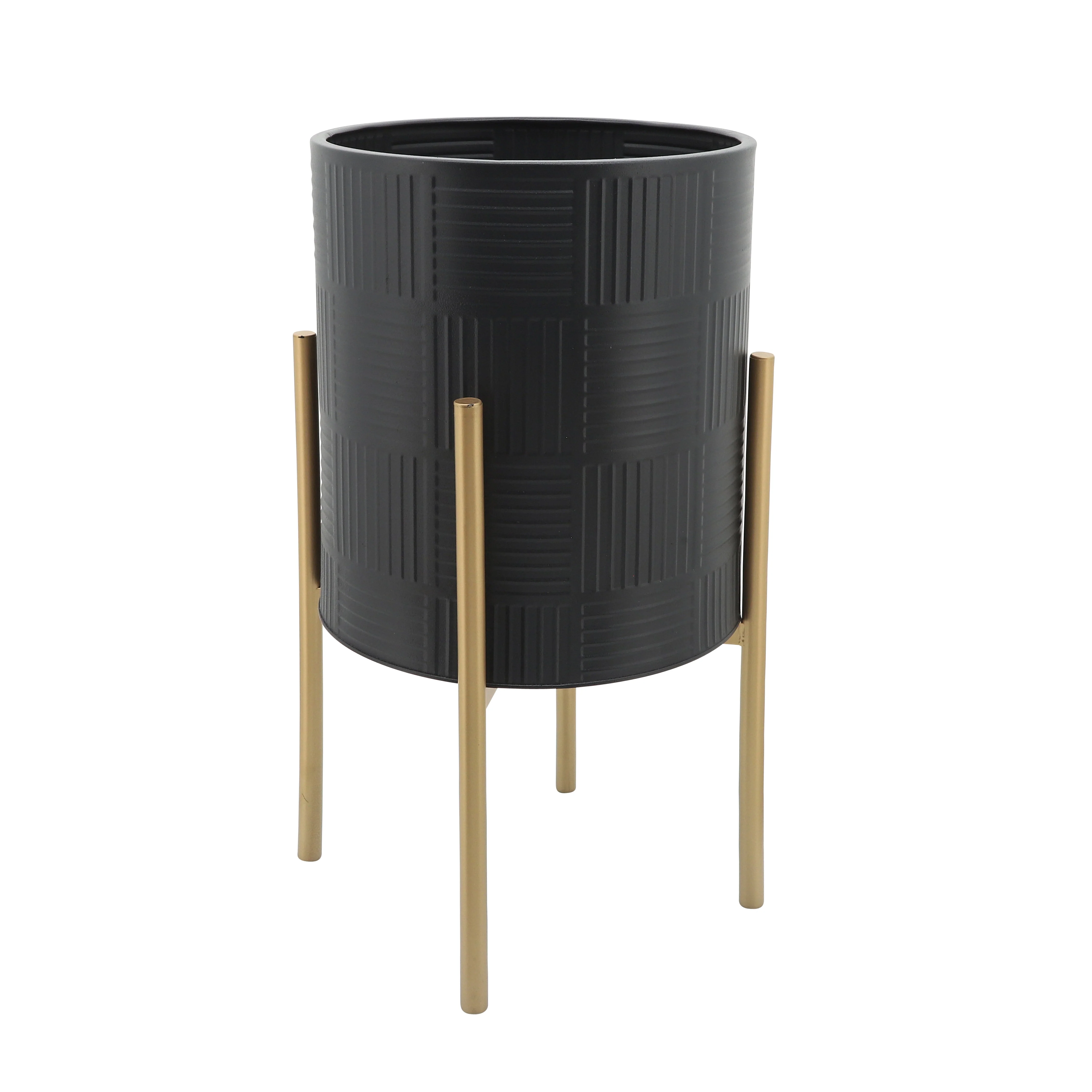 12629-15 S/2 RIDGED PLANTERS IN METAL STAND, BLACK( Sagebrook Home ) - Image 4
