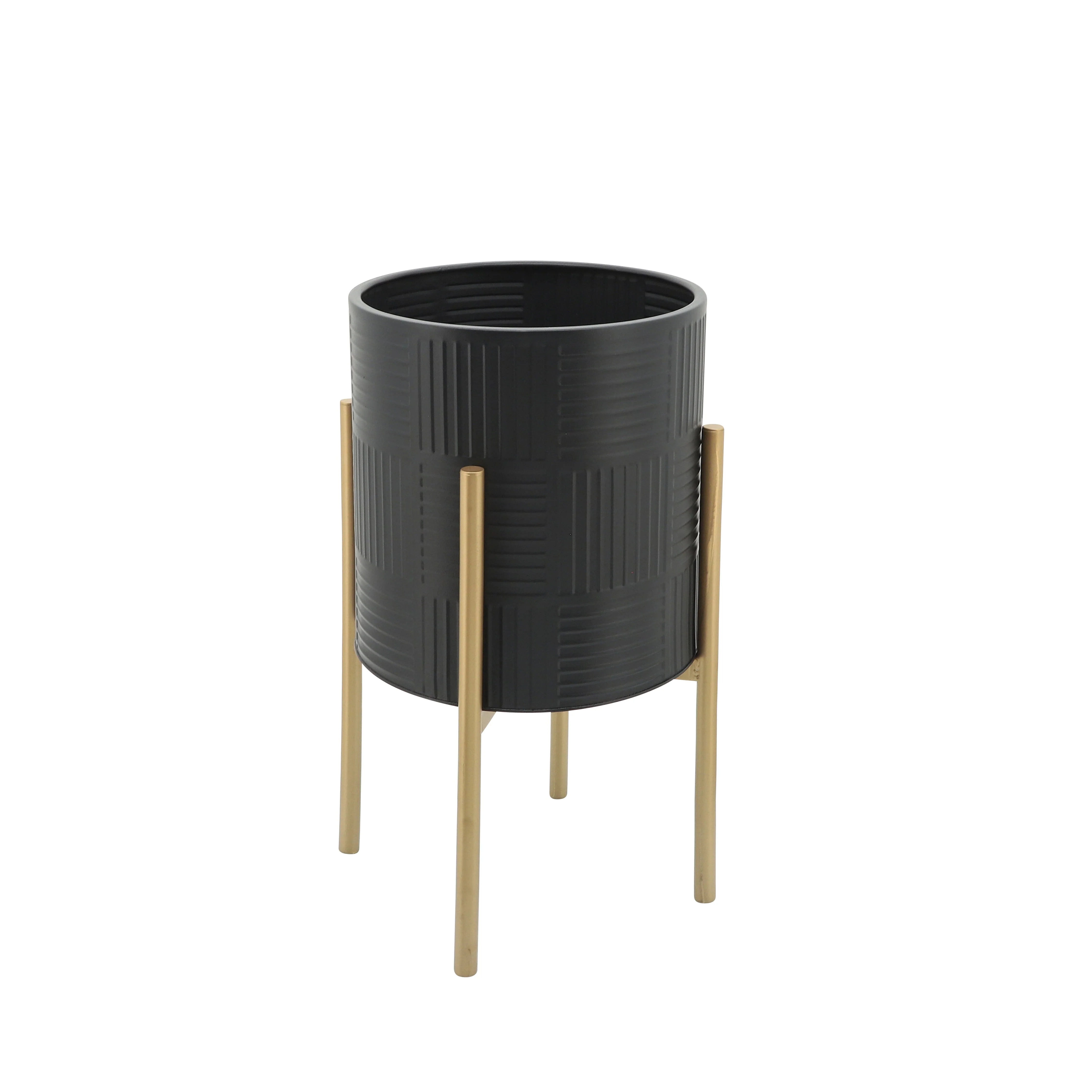 12629-15 S/2 RIDGED PLANTERS IN METAL STAND, BLACK( Sagebrook Home ) - Image 5
