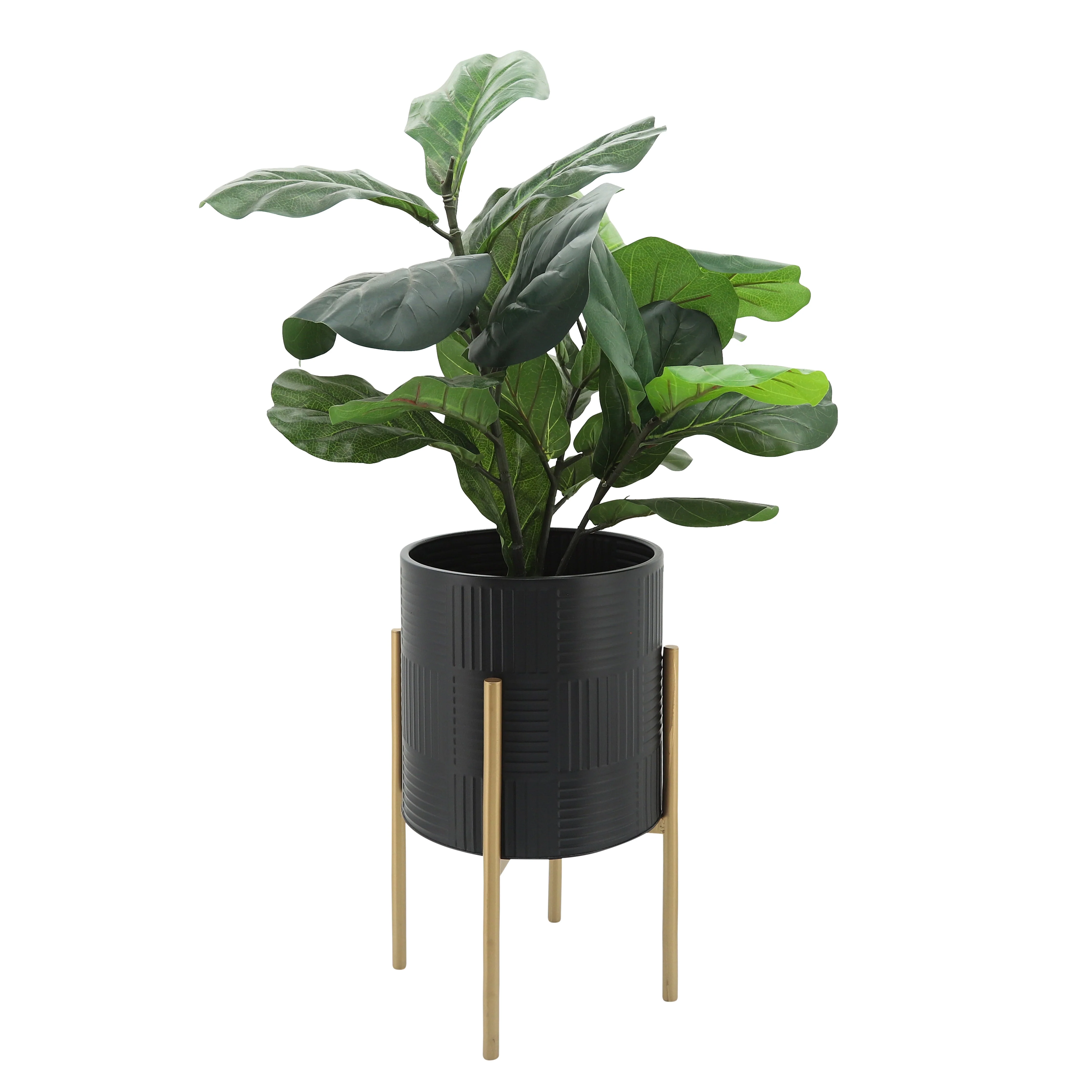 12629-15 S/2 RIDGED PLANTERS IN METAL STAND, BLACK( Sagebrook Home ) - Image 6