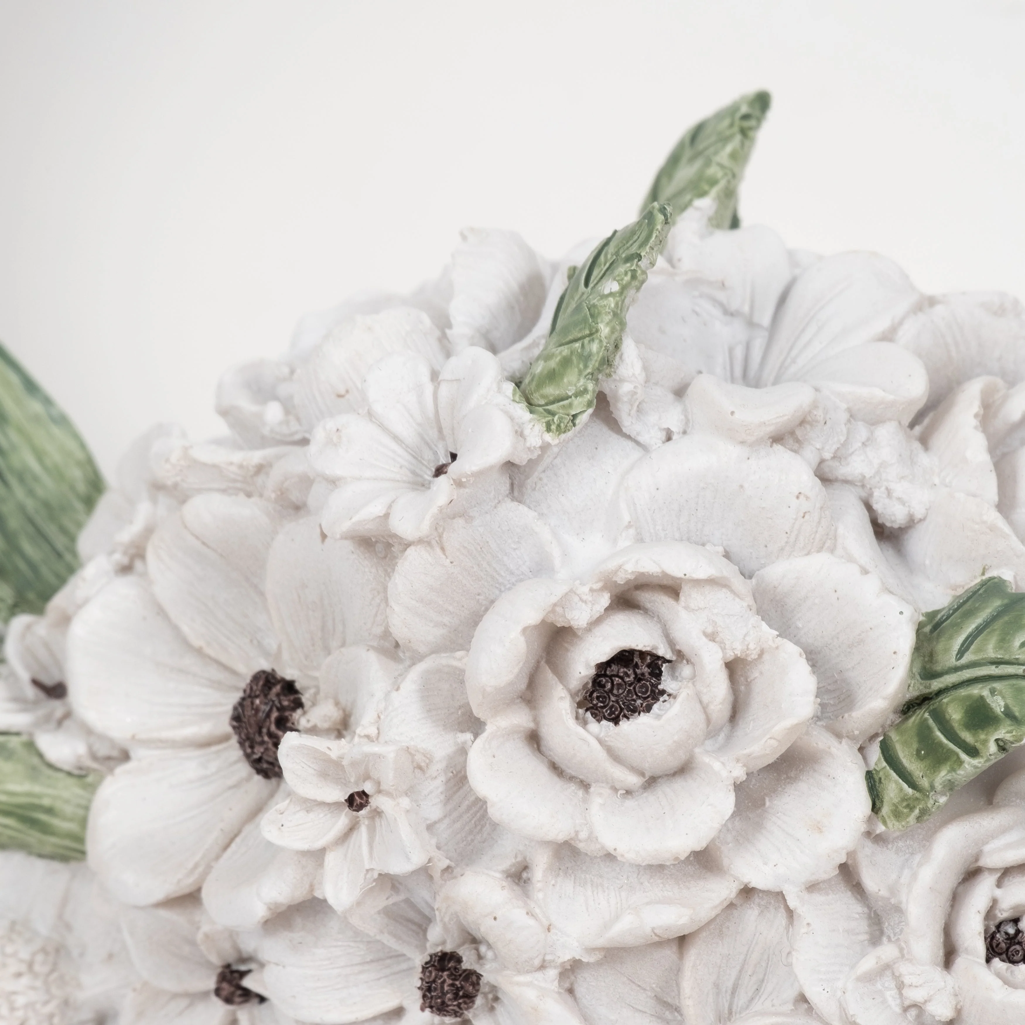13" Bull Skull With White Flowers, White - Image 10