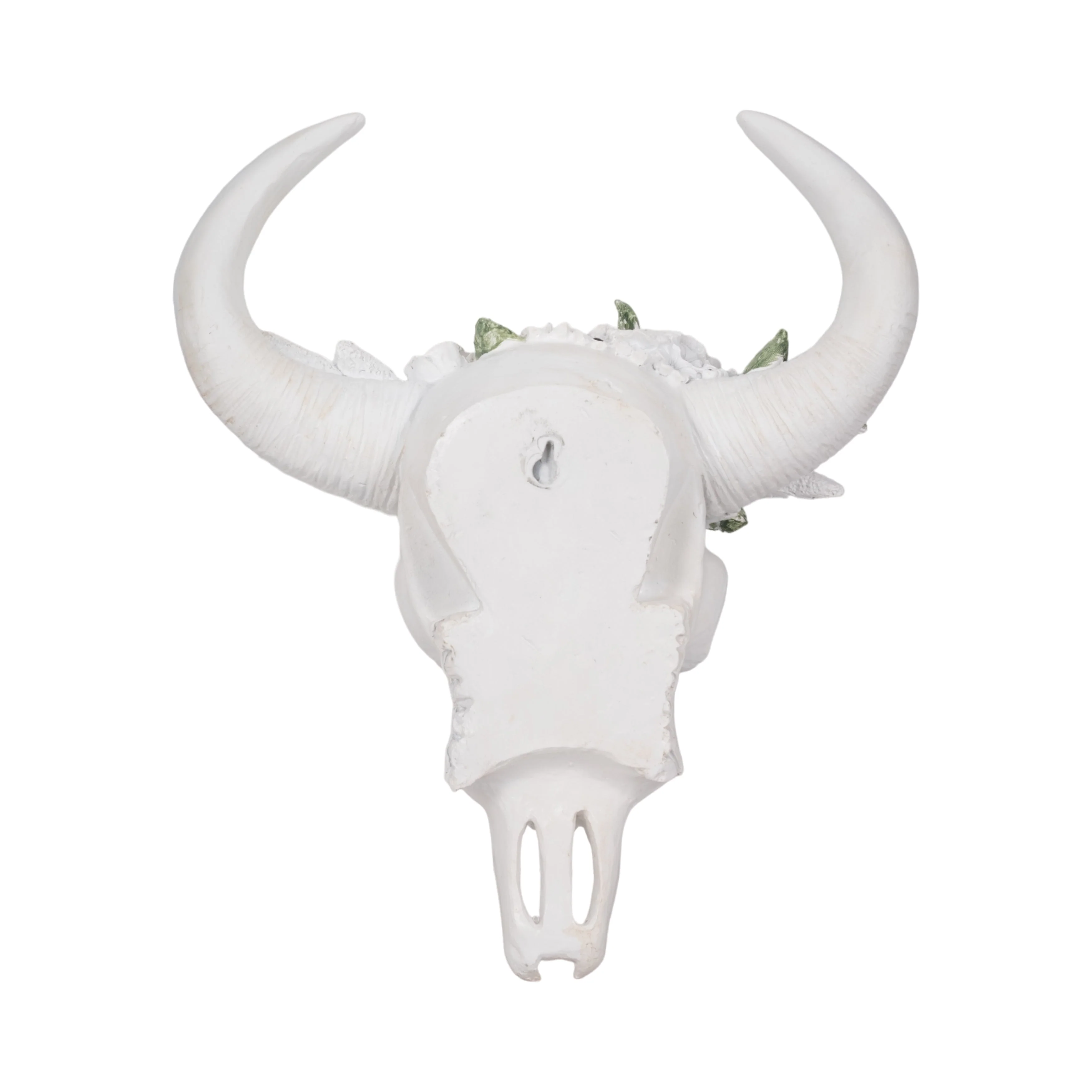 13" Bull Skull With White Flowers, White - Image 5
