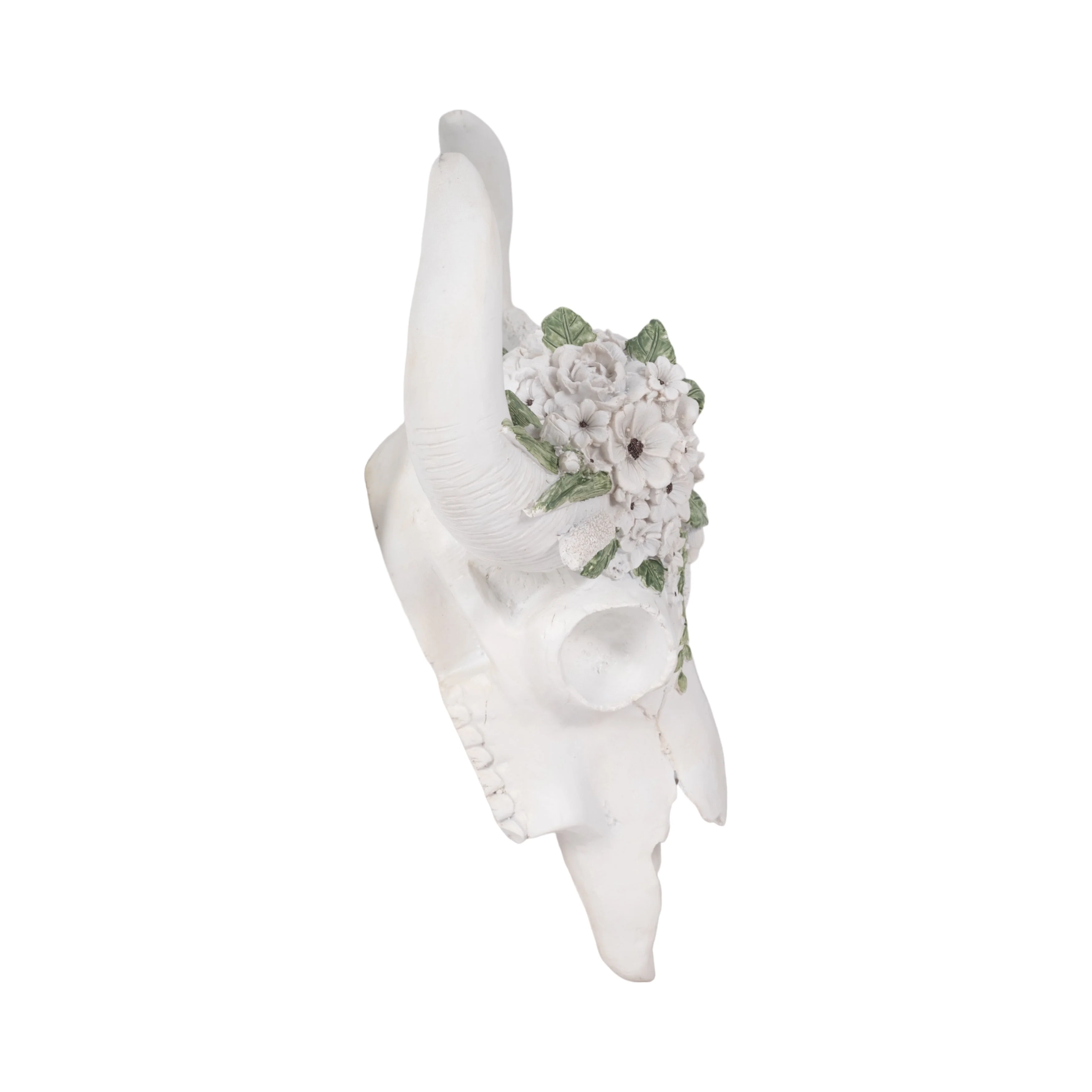 13" Bull Skull With White Flowers, White - Image 9