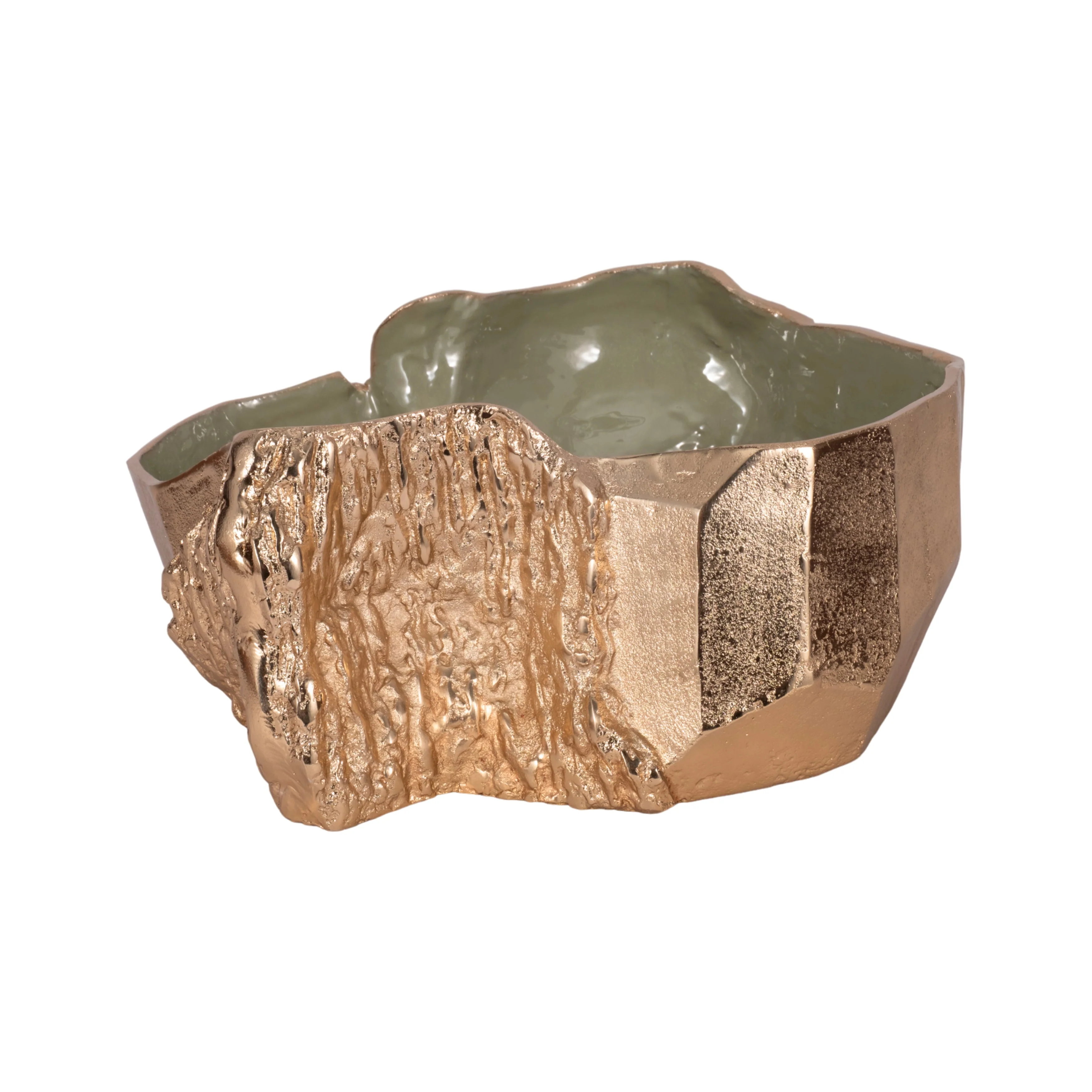 13" Metal Trunk Bowl With Color Inside, Gold/green - Image 10