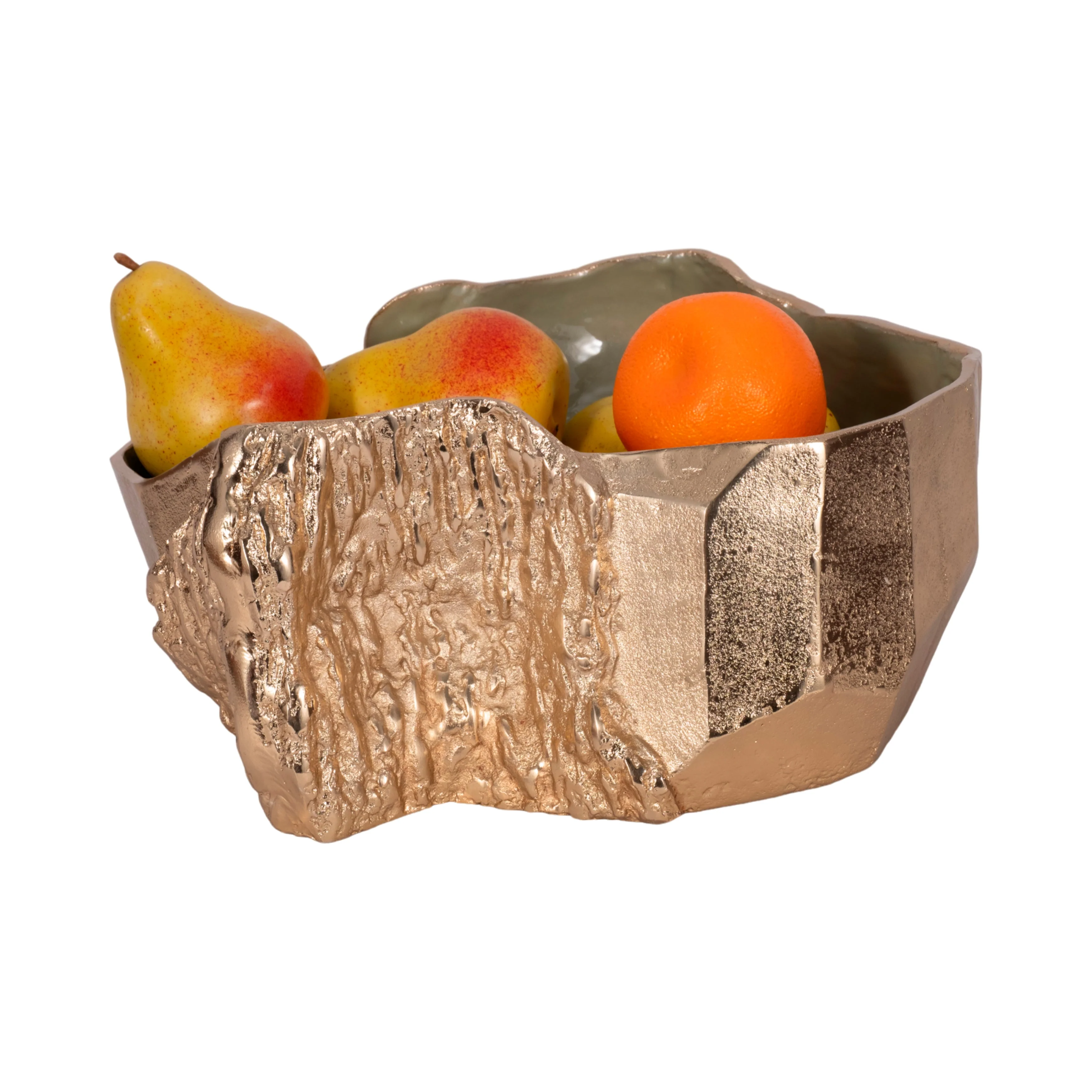 13" Metal Trunk Bowl With Color Inside, Gold/green - Image 11