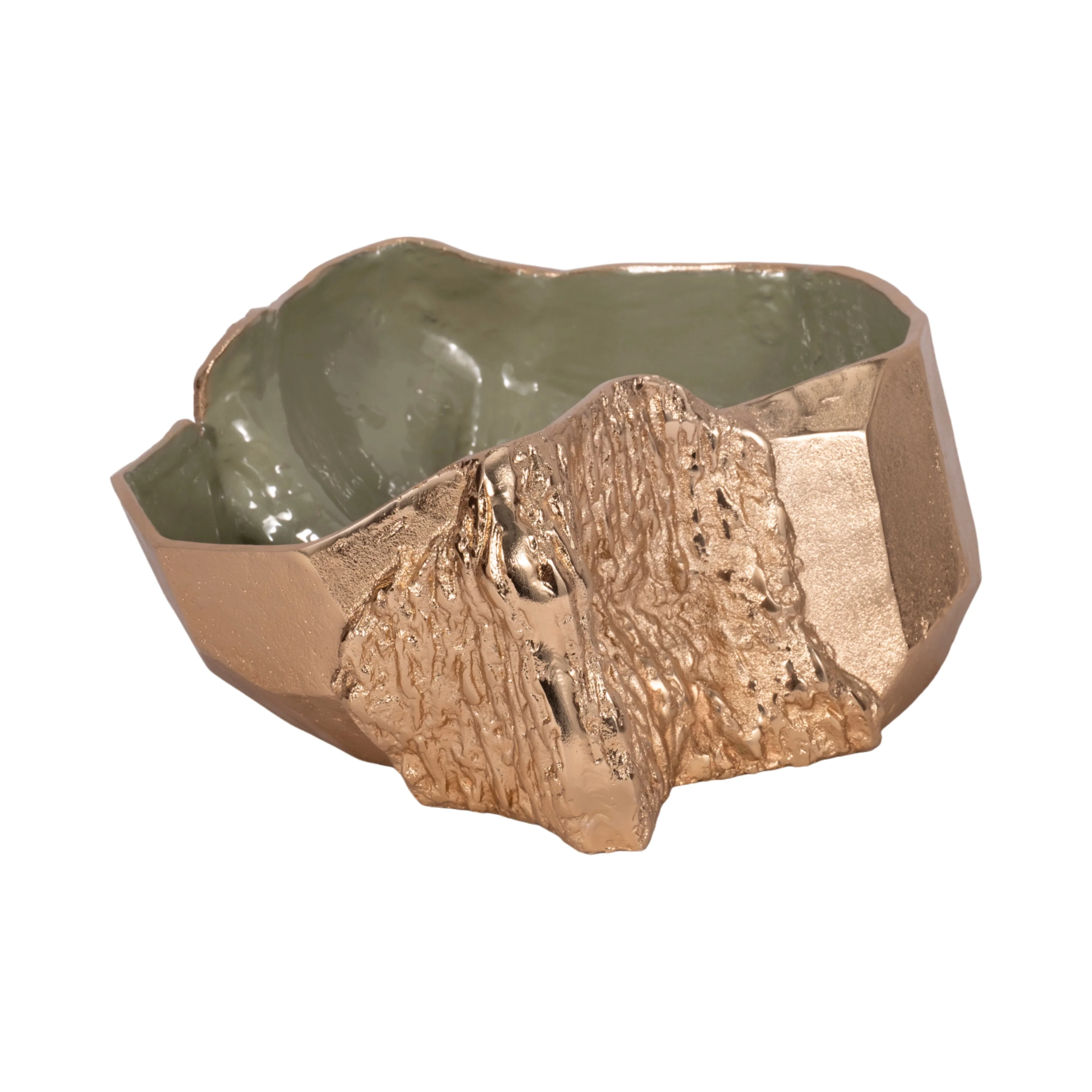 13" Metal Trunk Bowl With Color Inside, Gold/green - Image 12