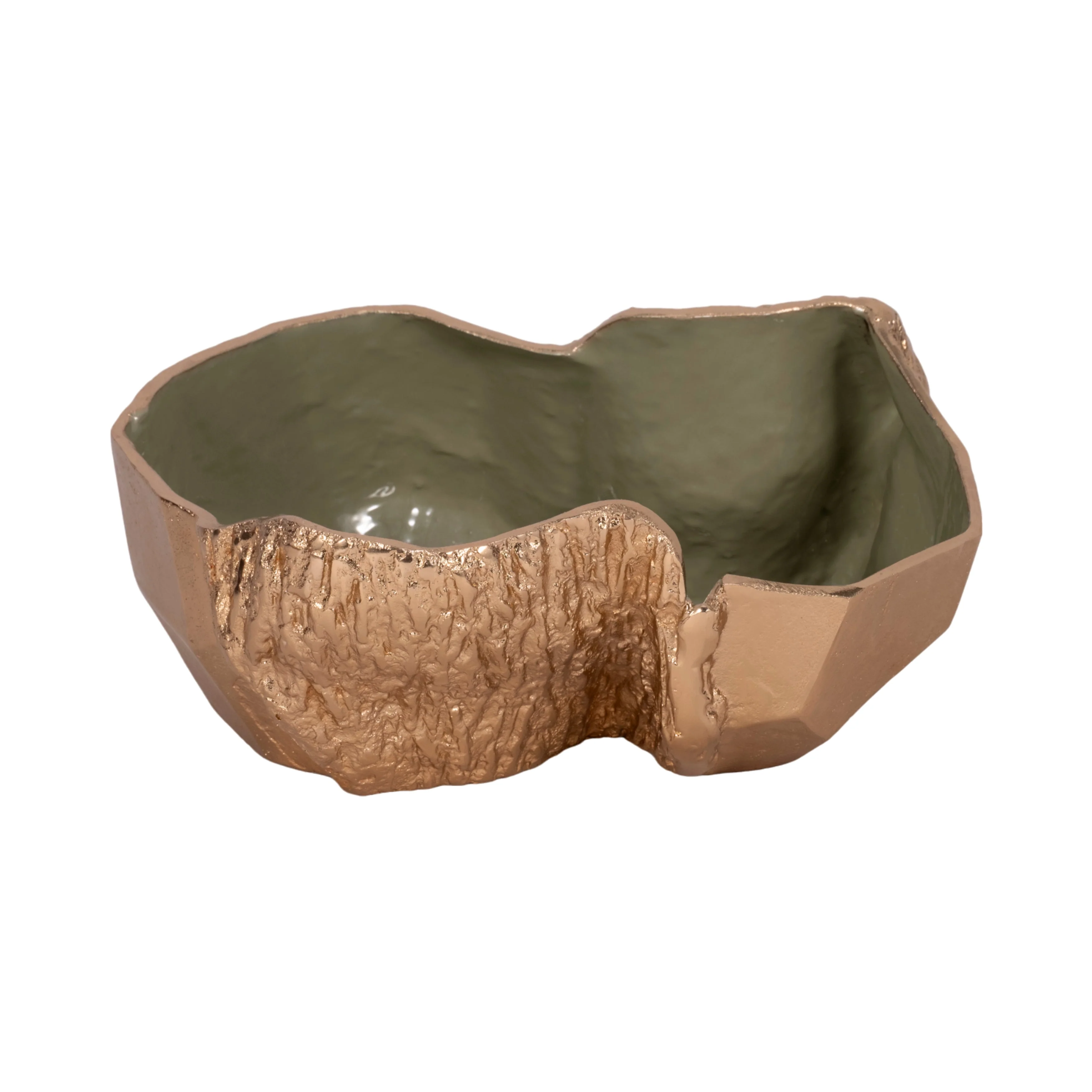 13" Metal Trunk Bowl With Color Inside, Gold/green - Image 13