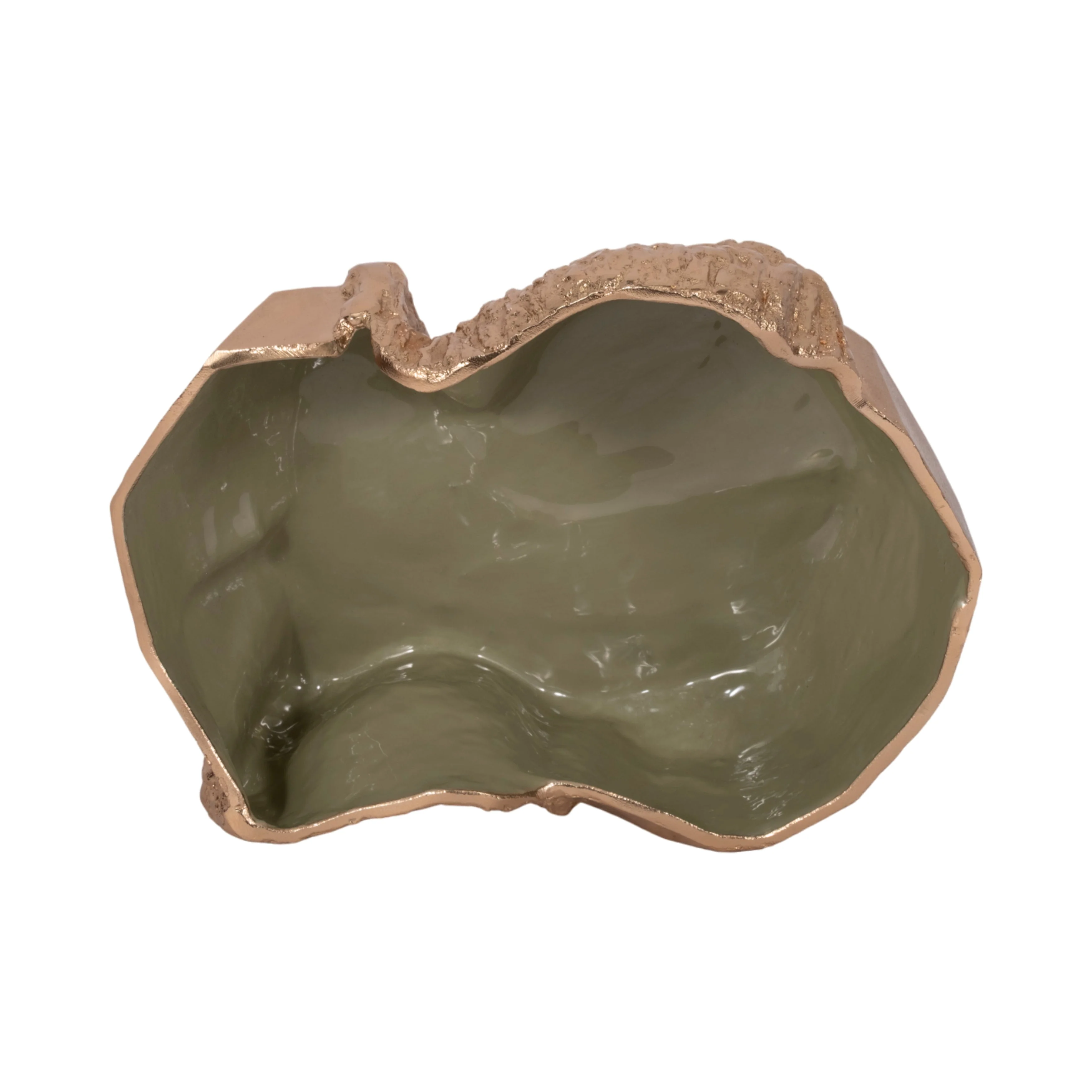 13" Metal Trunk Bowl With Color Inside, Gold/green - Image 6