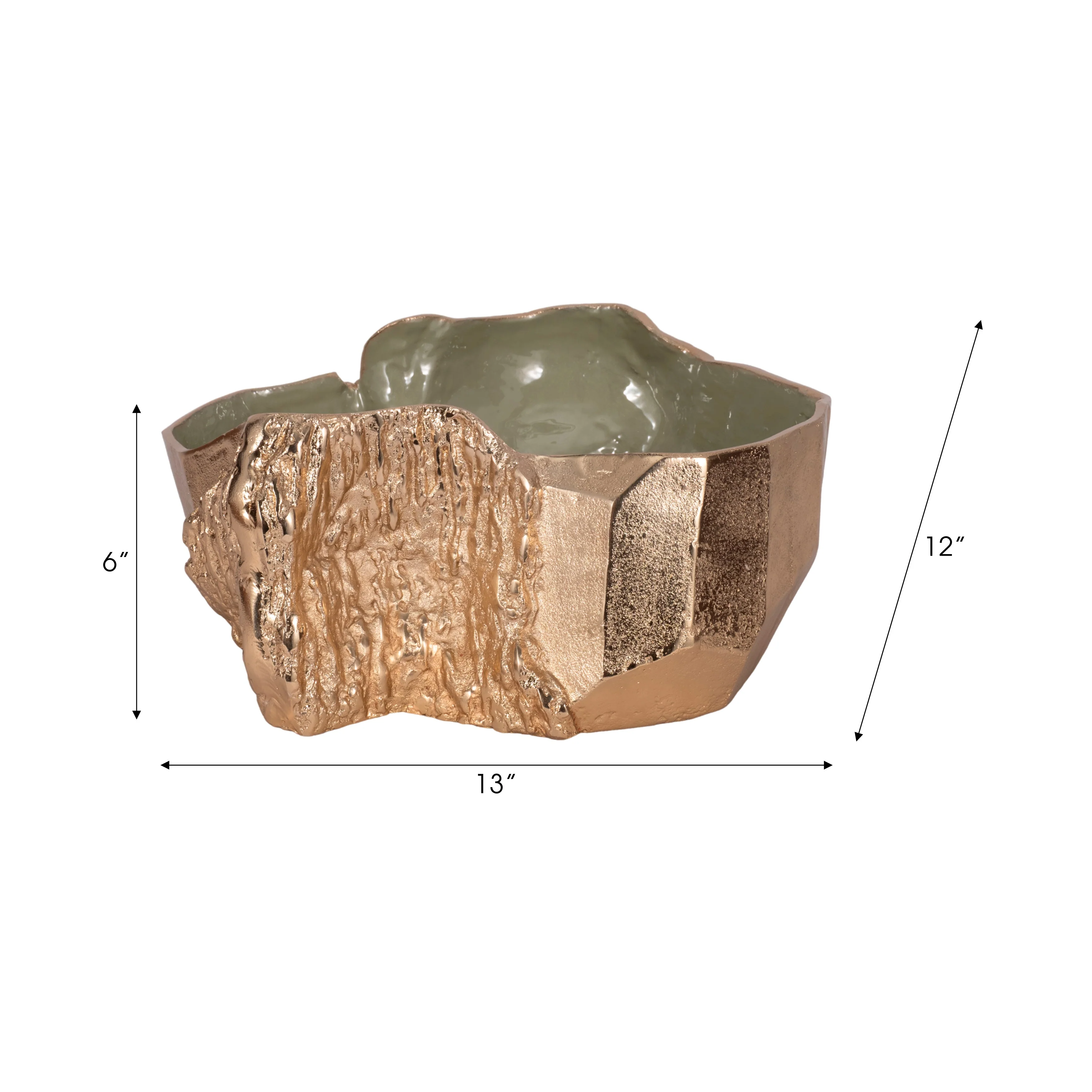 13" Metal Trunk Bowl With Color Inside, Gold/green - Image 9