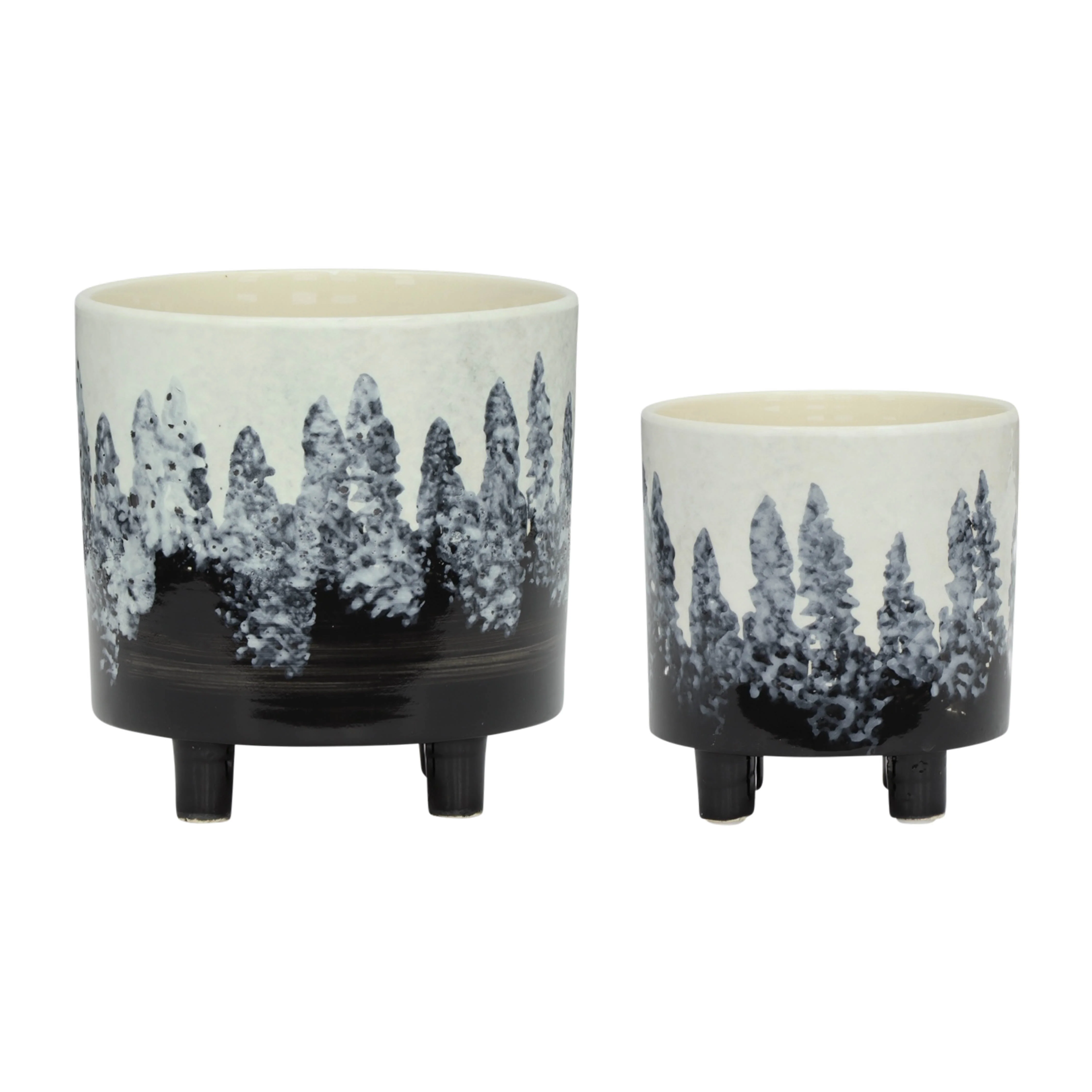13870-07 CERAMIC 14.5" PLANTER ON STAND, BLACK( Sagebrook Home )