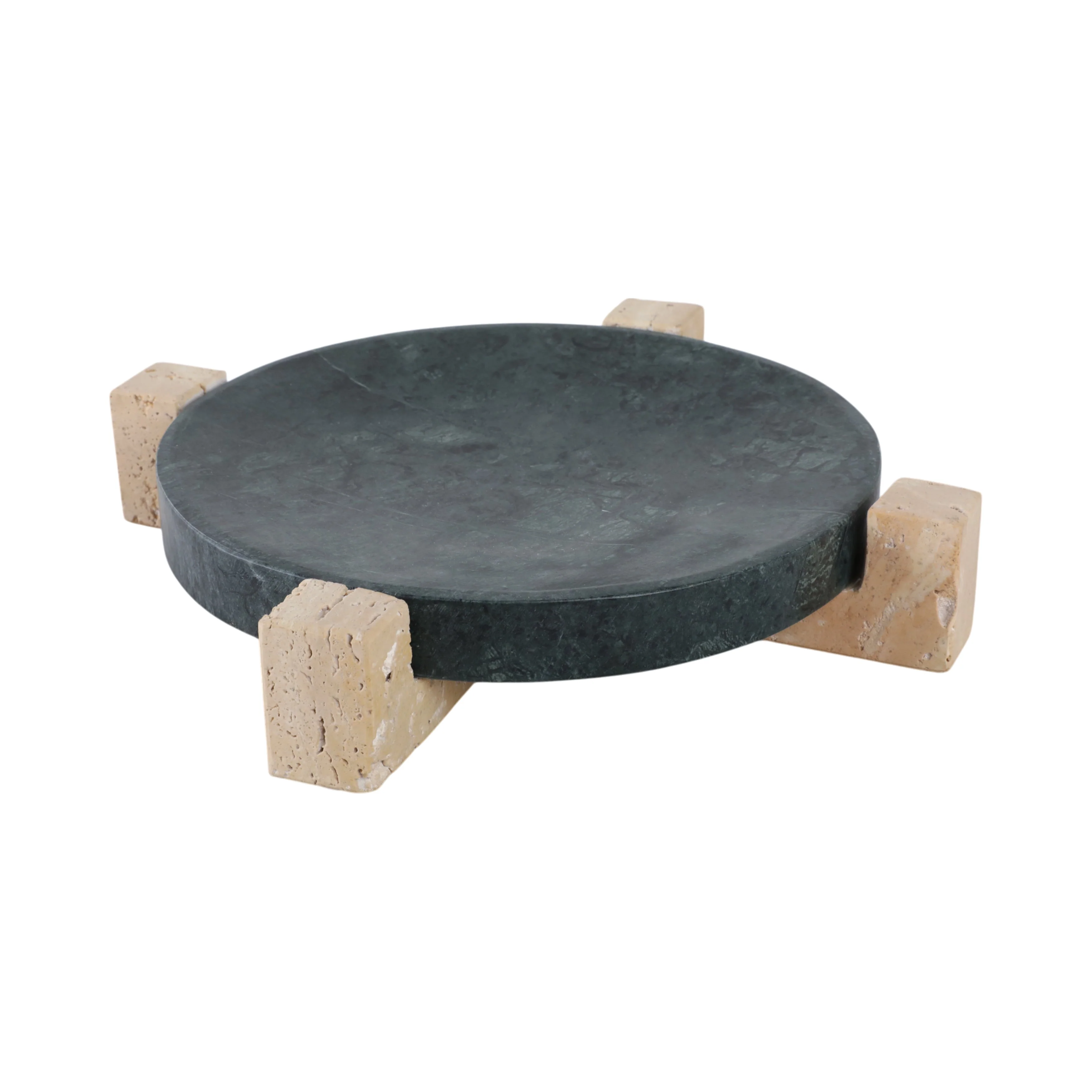 15" Archer Large Green Marble And Travertine Tray - Image 3