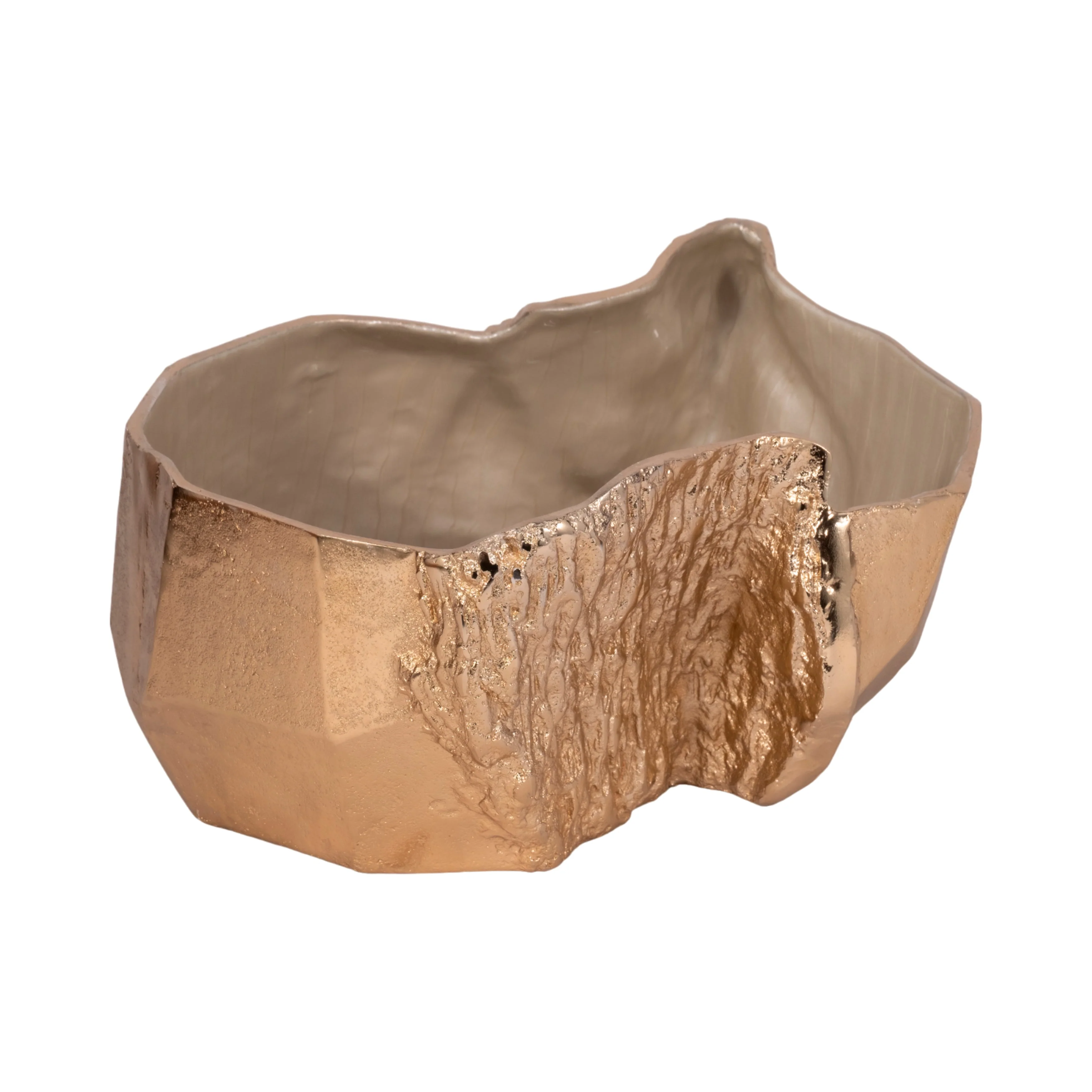 15" Metal Trunk Bowl With Color Inside, Gold/ivory - Image 12