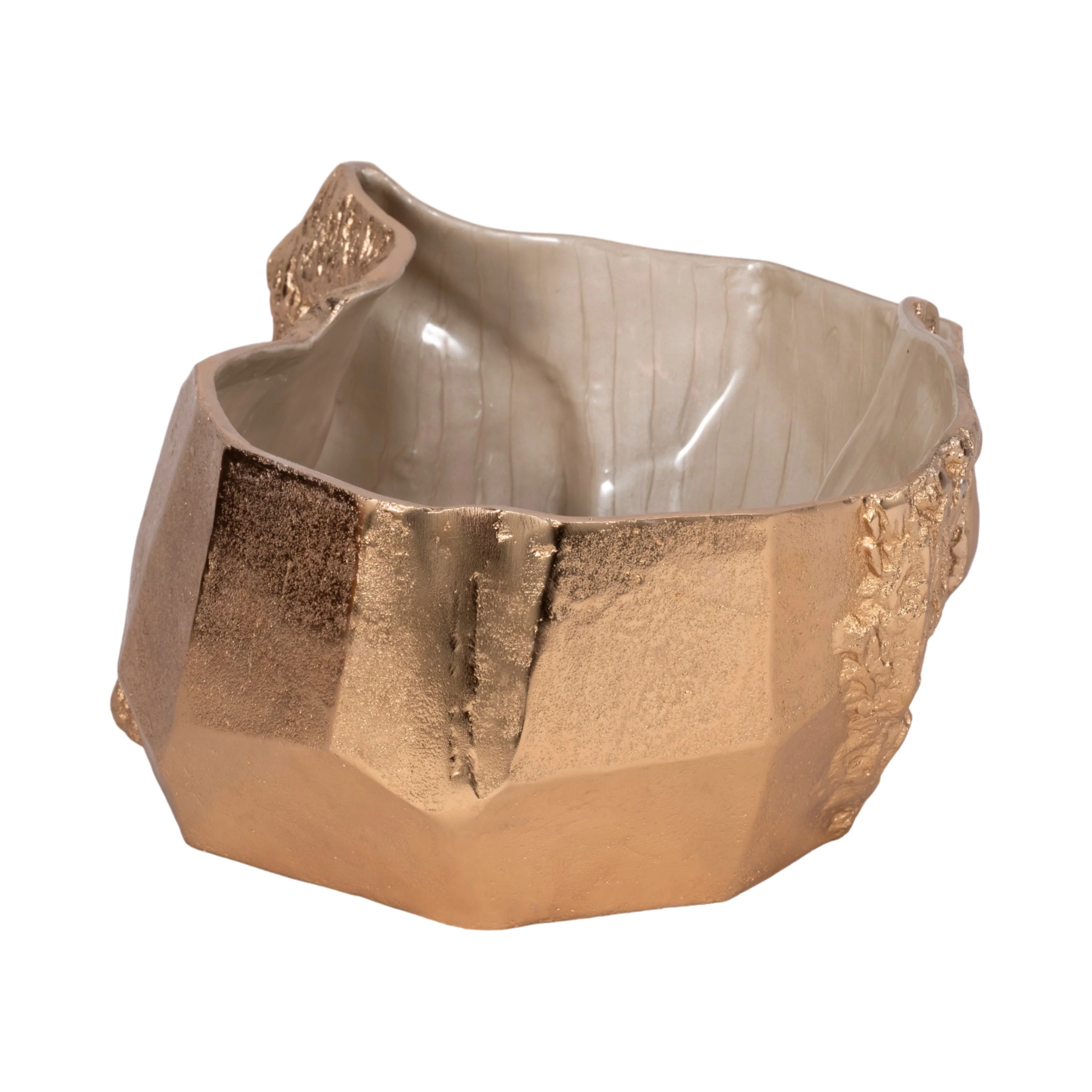 15" Metal Trunk Bowl With Color Inside, Gold/ivory - Image 13