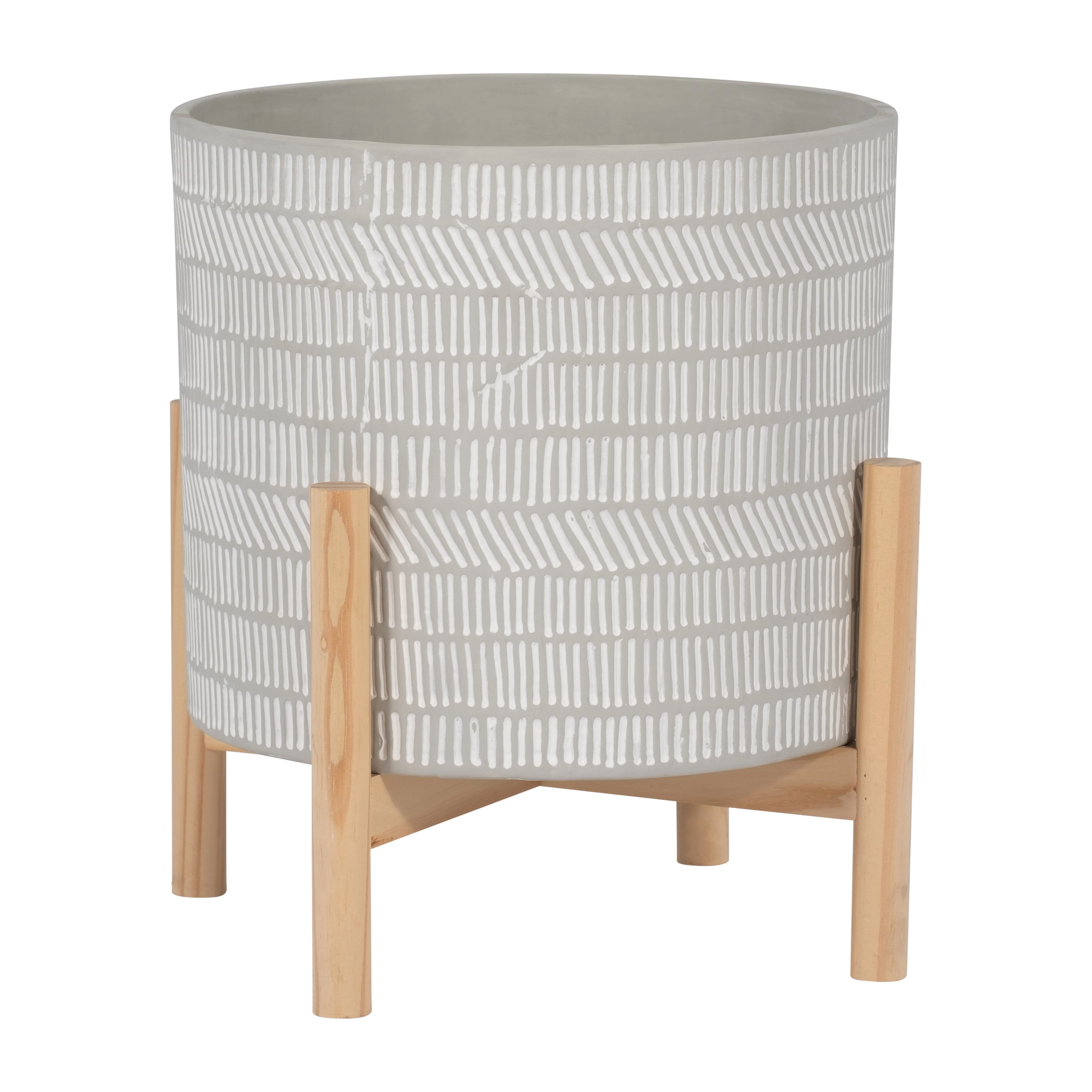 15068-01 8" CERAMIC PLANTER W/ WOOD STAND, BEIGE MIX( Sagebrook Home ) - Image 2