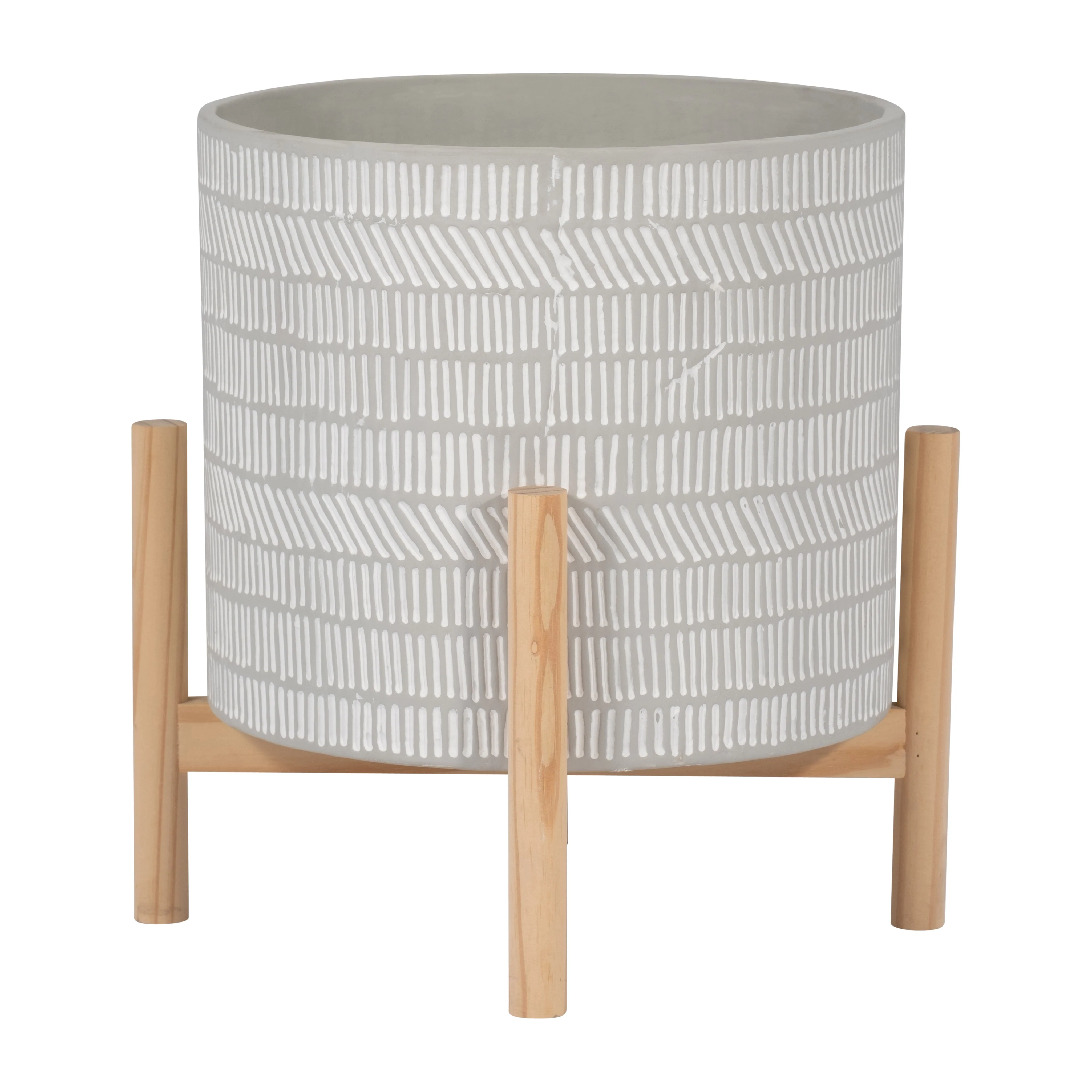 15068-01 8" CERAMIC PLANTER W/ WOOD STAND, BEIGE MIX( Sagebrook Home ) - Image 3