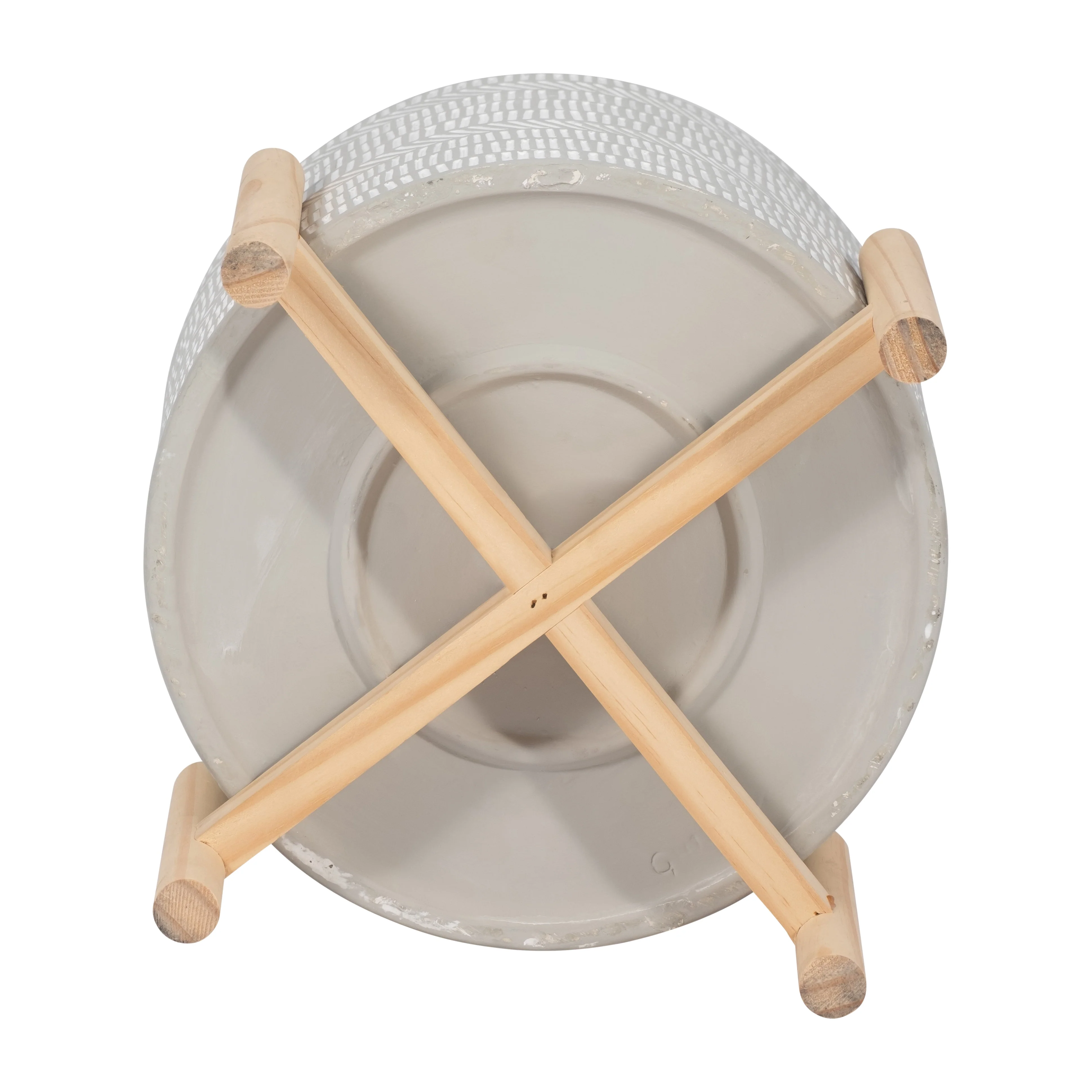 15068-01 8" CERAMIC PLANTER W/ WOOD STAND, BEIGE MIX( Sagebrook Home ) - Image 6