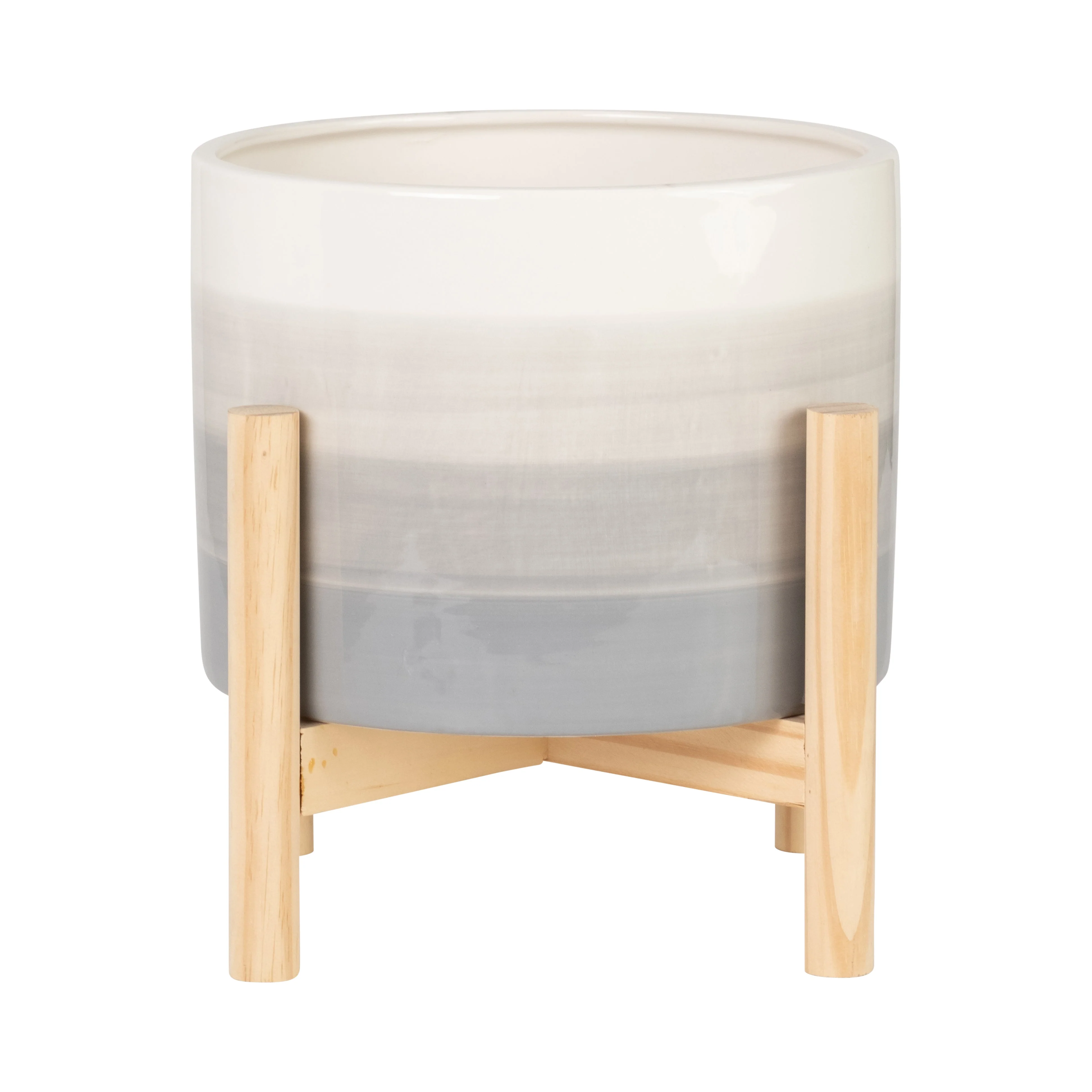 15069-02  6" CERAMIC FLUTED PLANTER W/ WOOD STAND, BLACK( Sagebrook Home  ) - Image 3