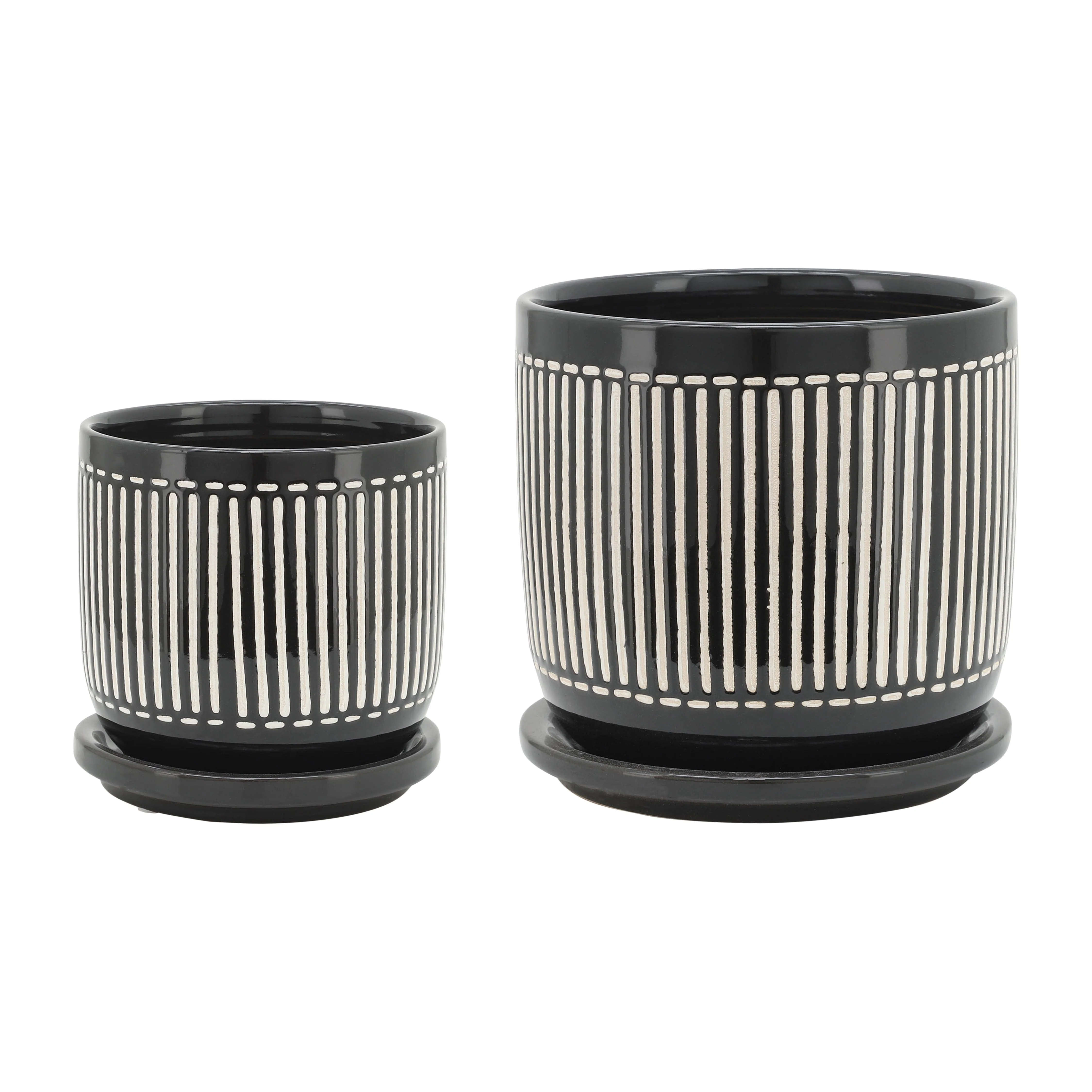 15786-03  6" TINY DOTS PLANTER W/ SAUCER, WHITE( Sagebrook Home  )