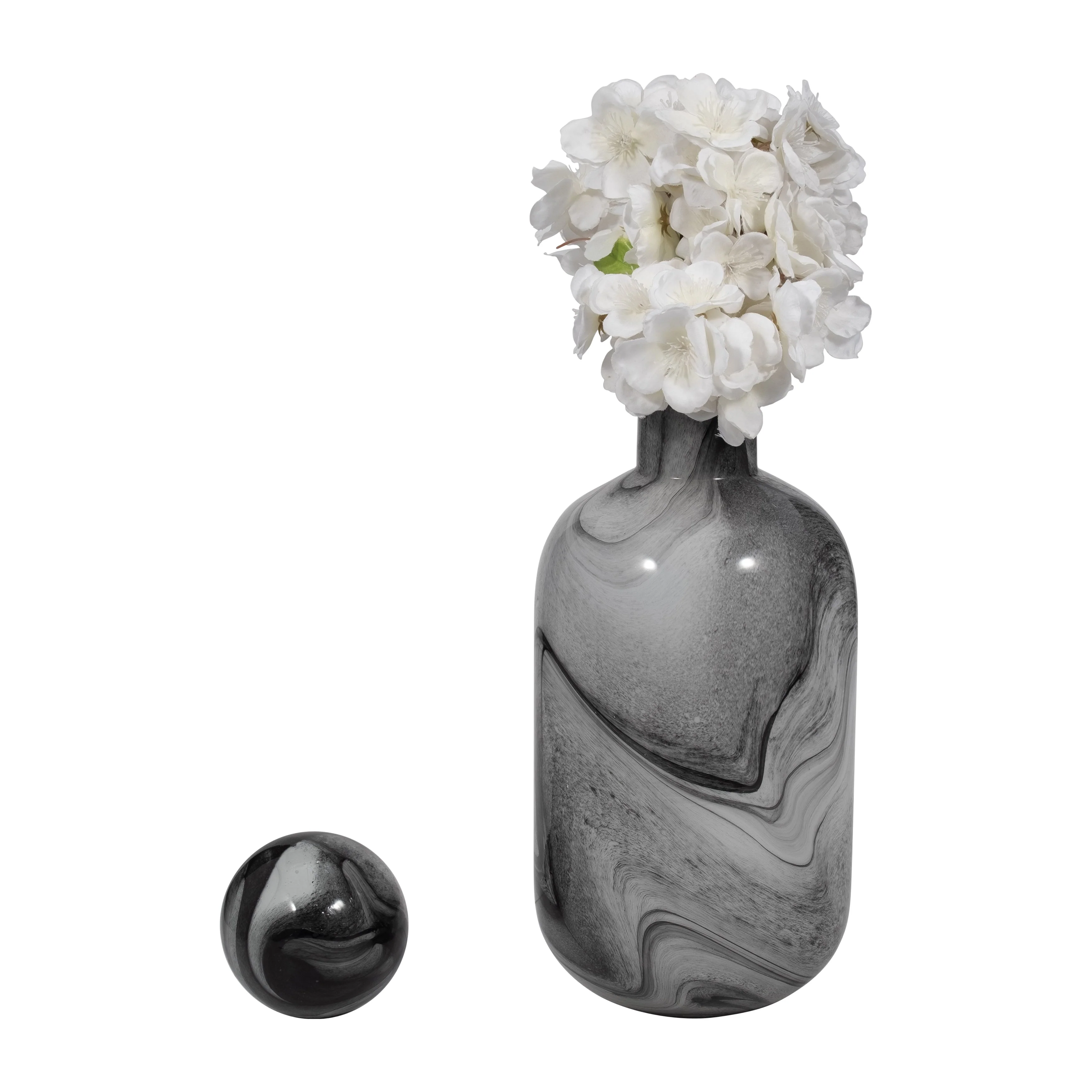 16" Katrina Gray Swirl Lidded Glass Bottle - Image 2