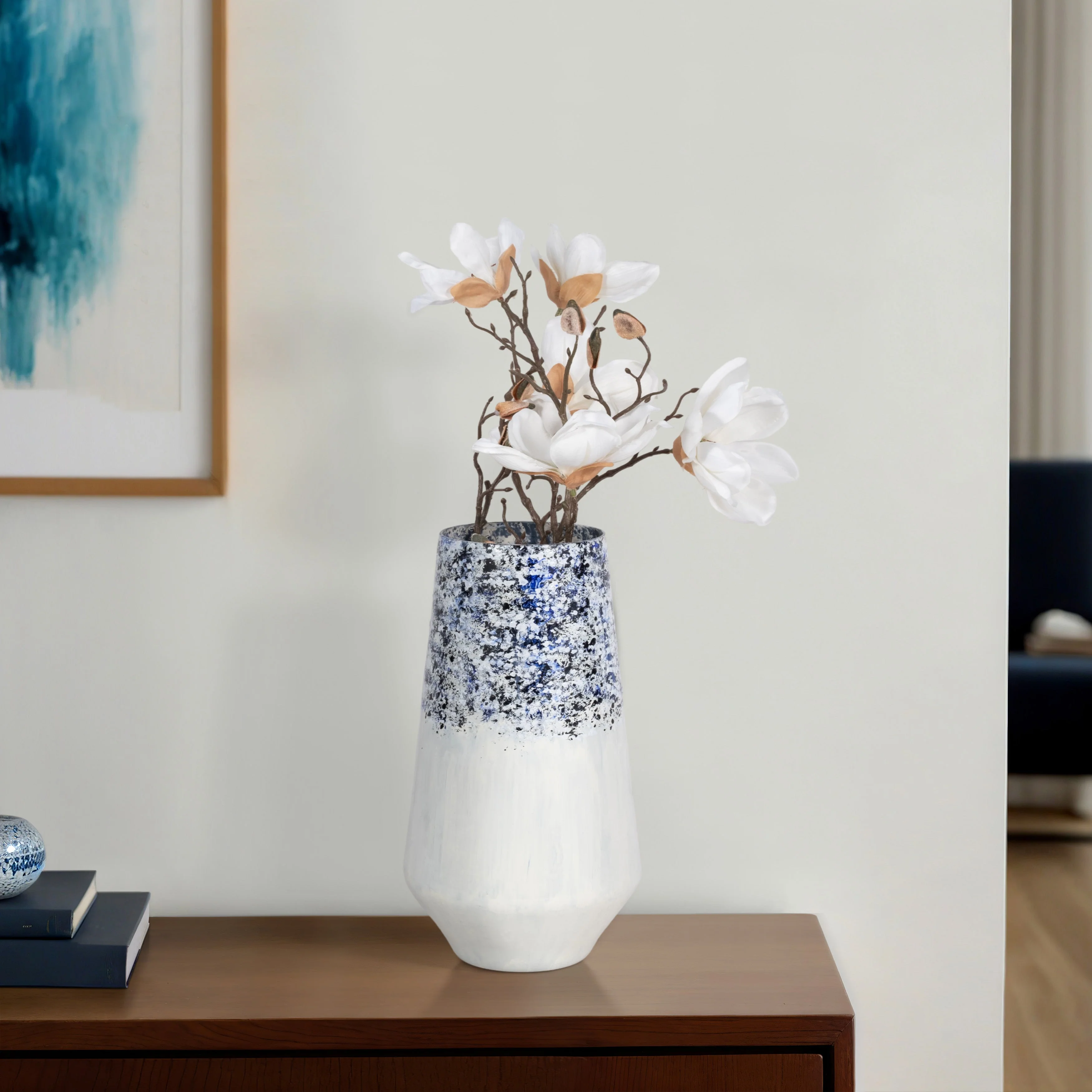 16" Tapered Bottom Vase Arctic Finish, White/blue - Image 17