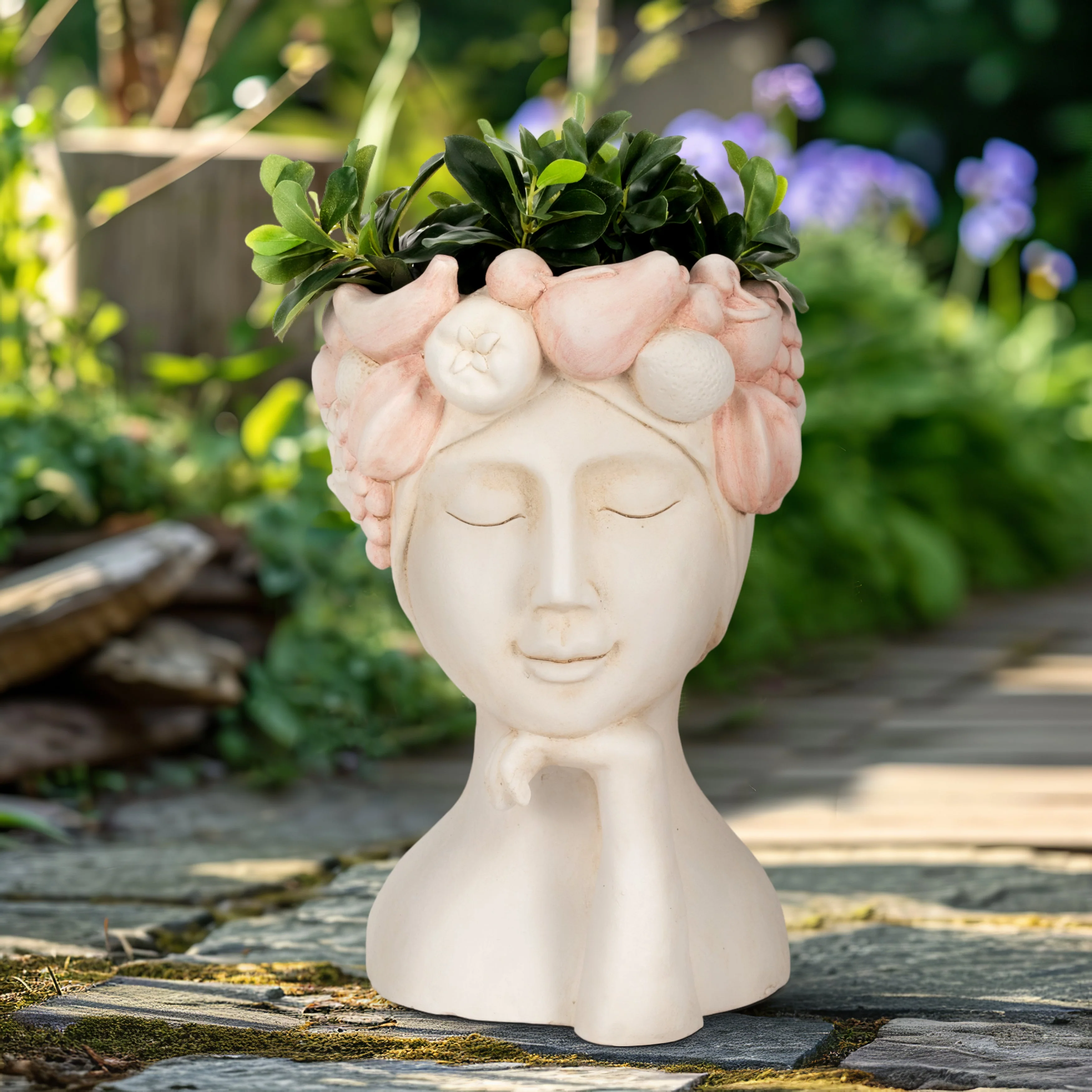 18" Lady With Flower Crown Planter, White/pink - Image 20