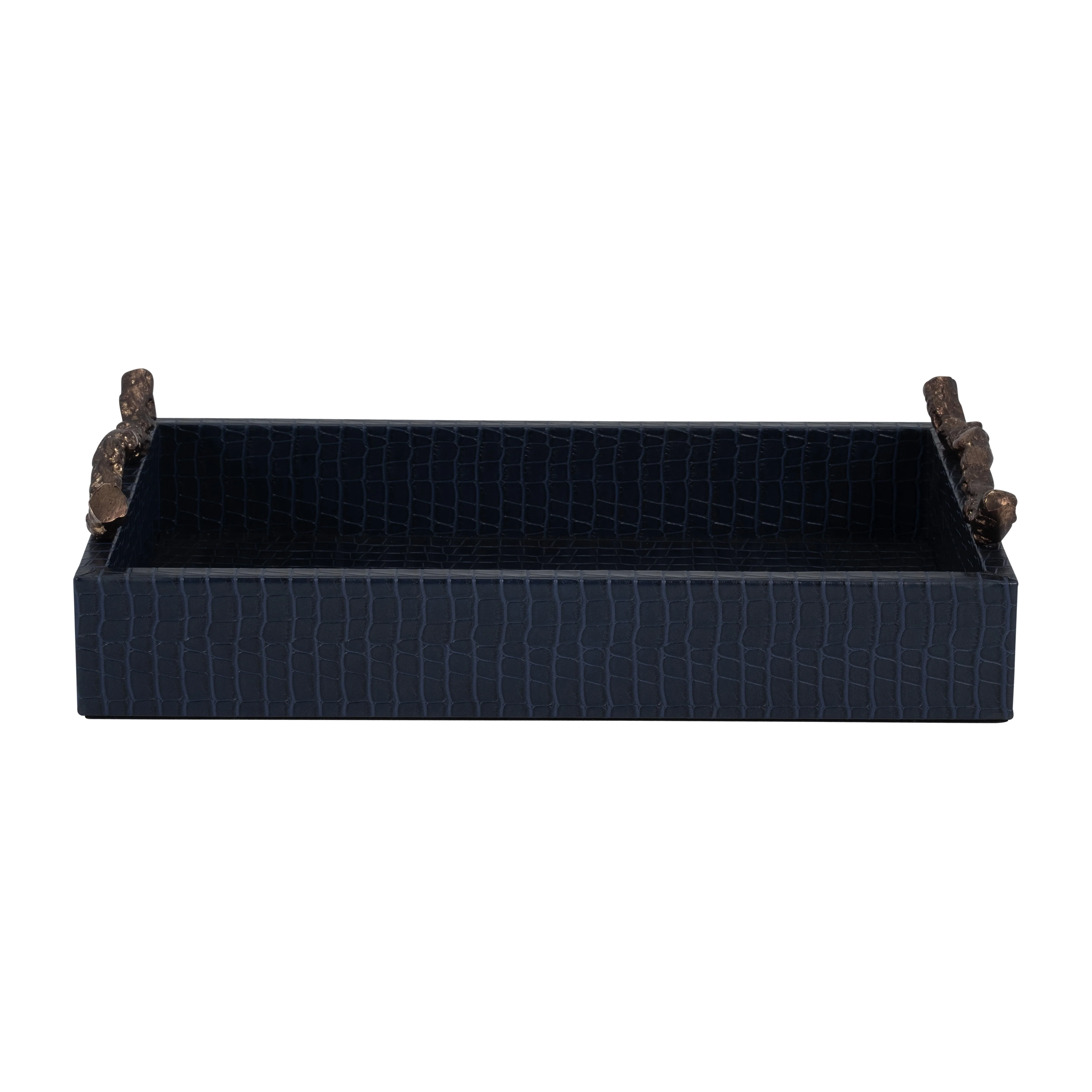18149 FAUX LEATHER, S/2 16/18" 5TH AVE TRAYS, GREEN/GOLD( Sagebrook Home )