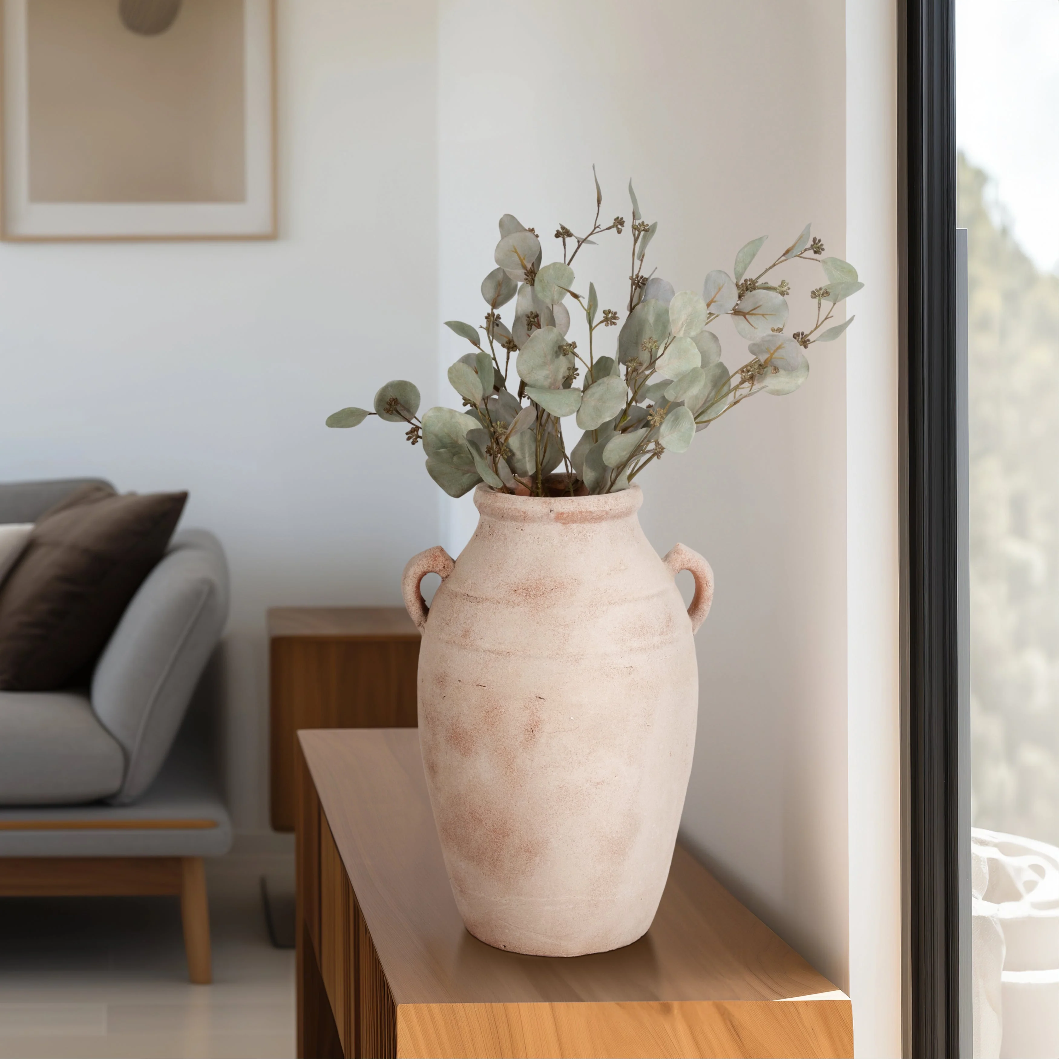 19" Weathered Terracotta Vase, White/natural - Image 10