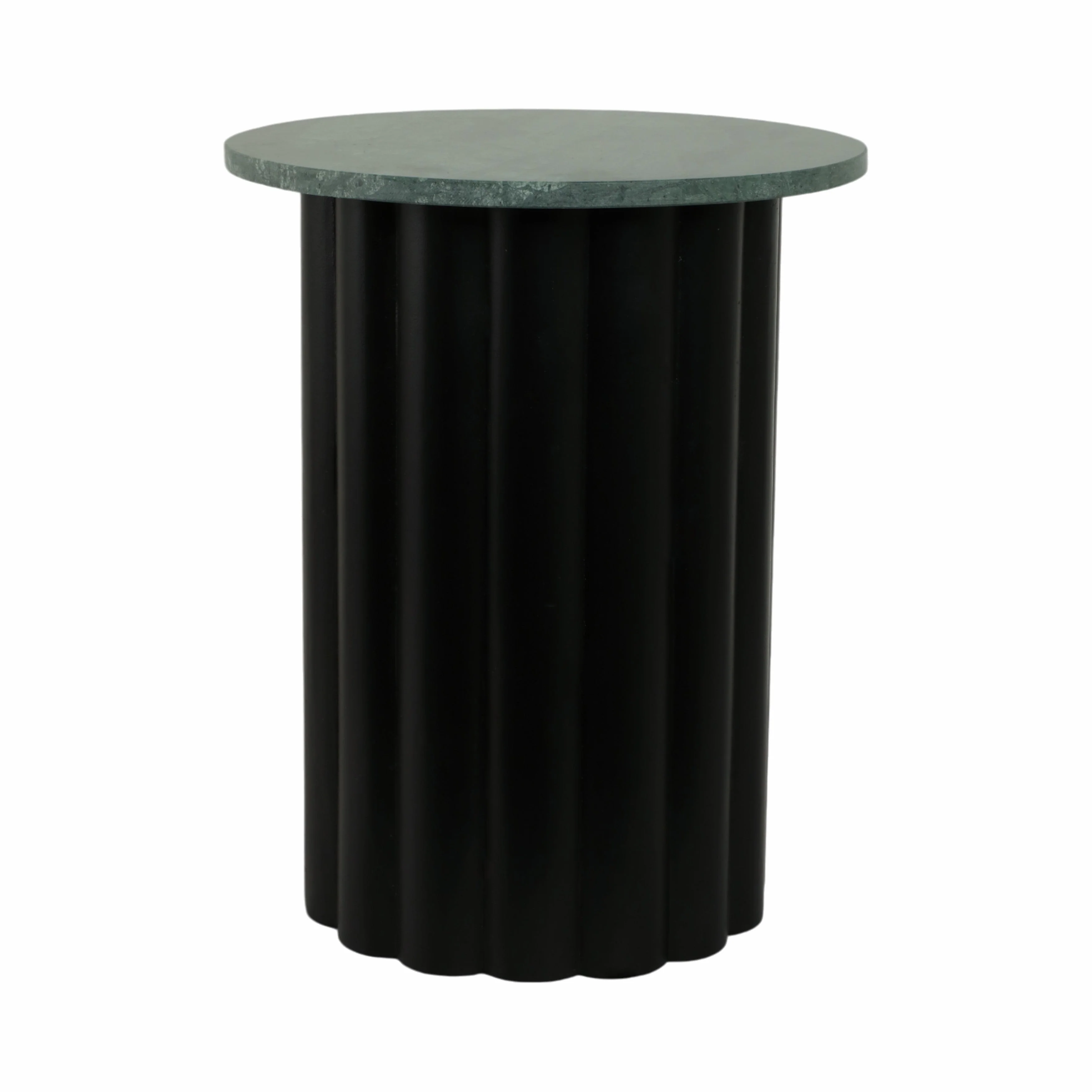 20" Large Ribbed Accent Table Marble Top, Blk/grn - Image 3