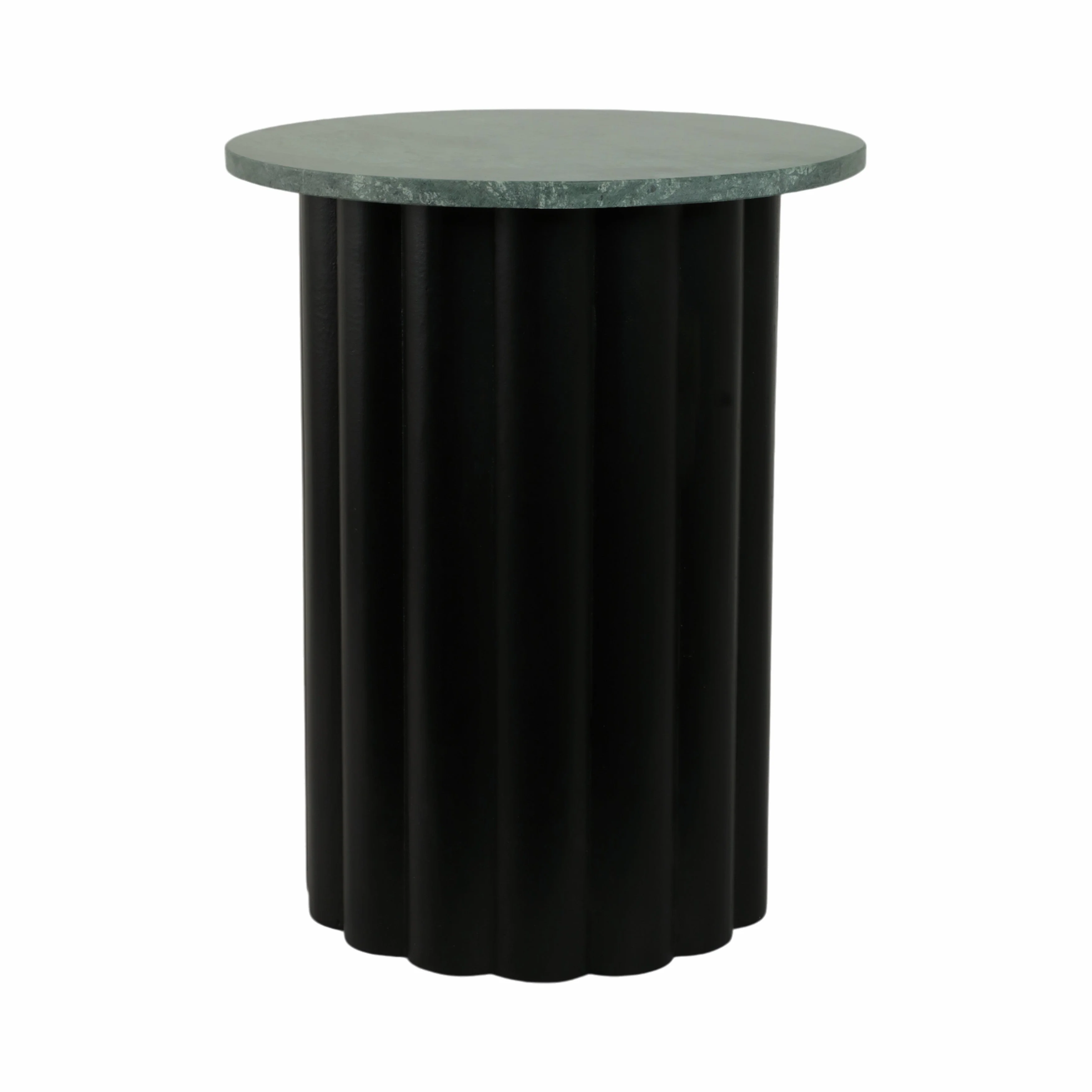 20" Large Ribbed Accent Table Marble Top, Blk/grn - Image 4