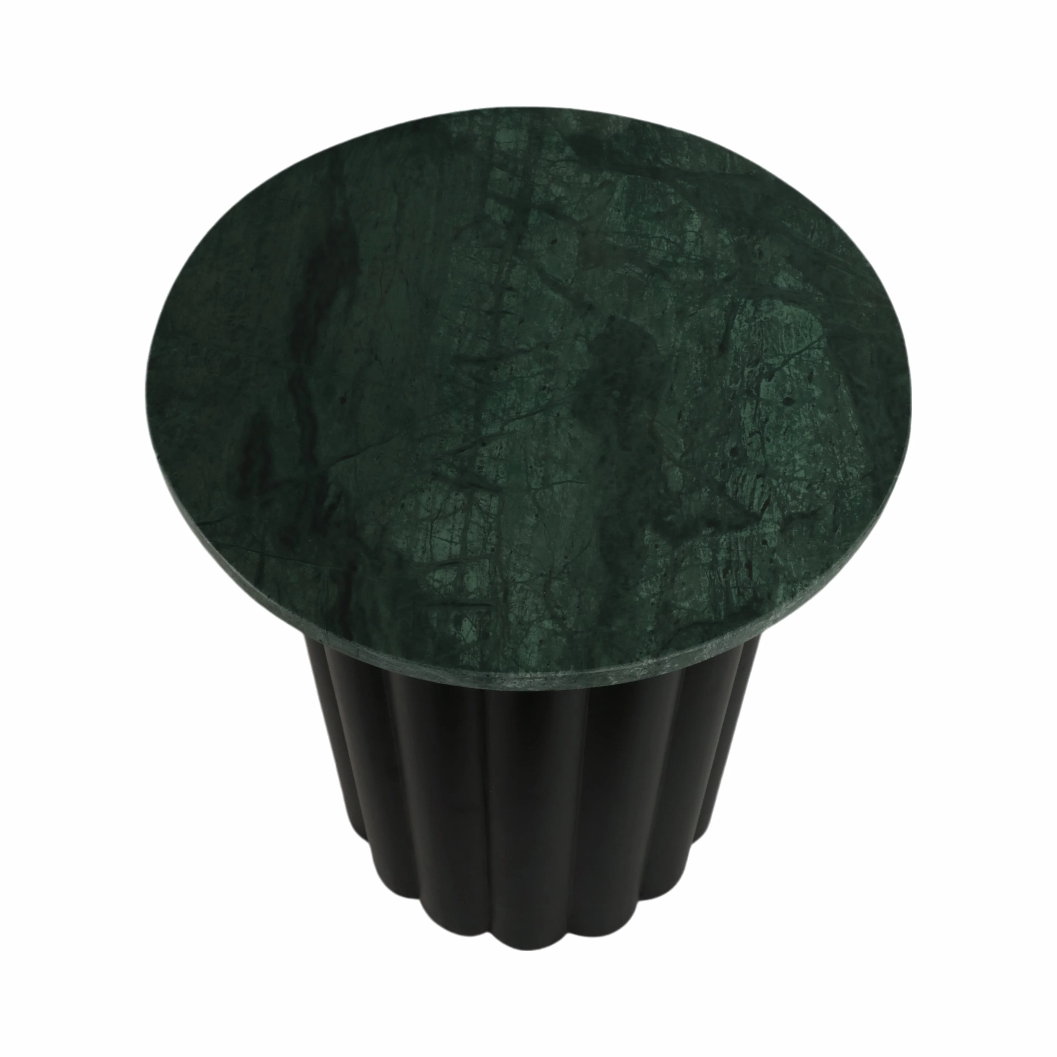 20" Large Ribbed Accent Table Marble Top, Blk/grn - Image 9