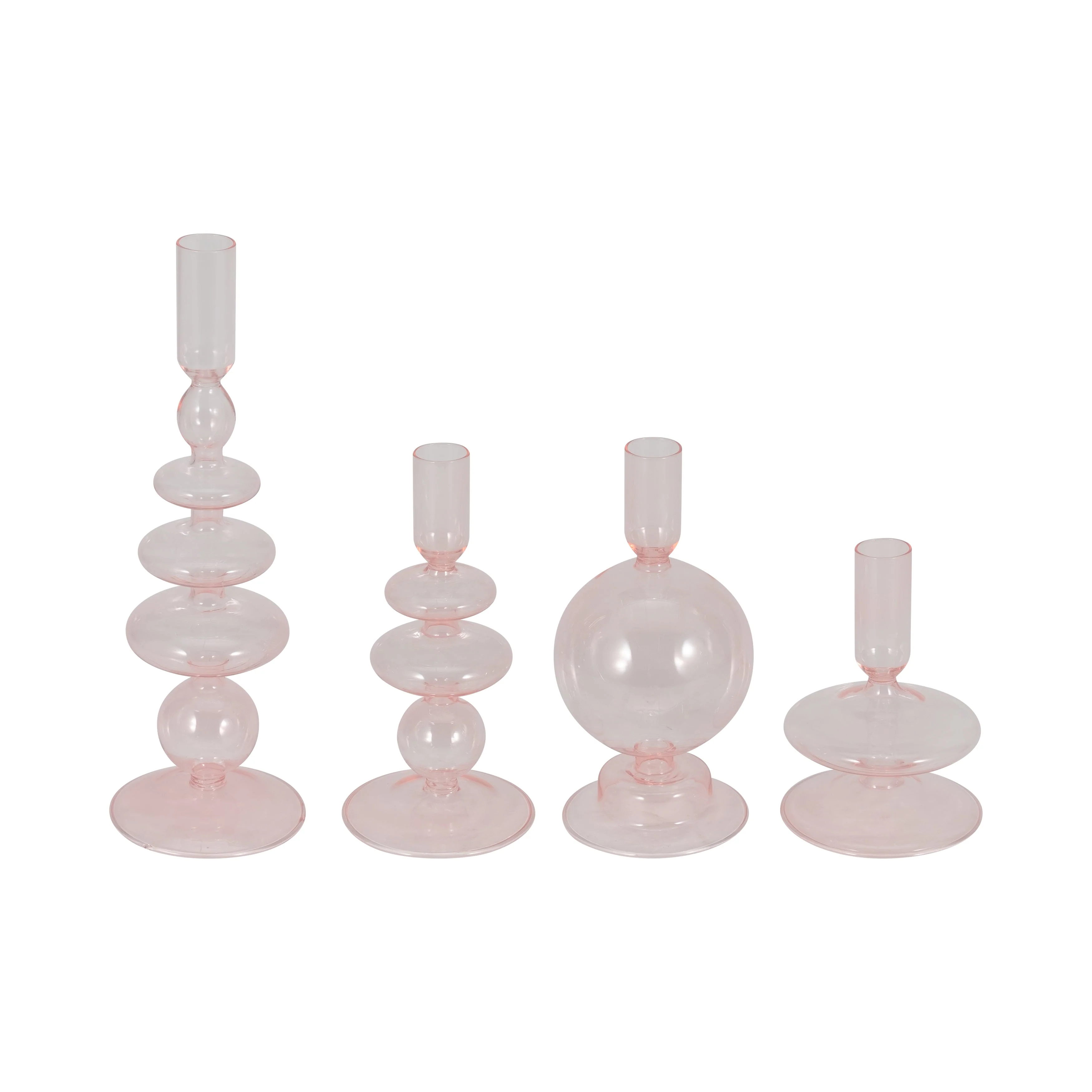 20118-10 |5" Vintage Glass Taper Candle Holder, Pink - Image 6