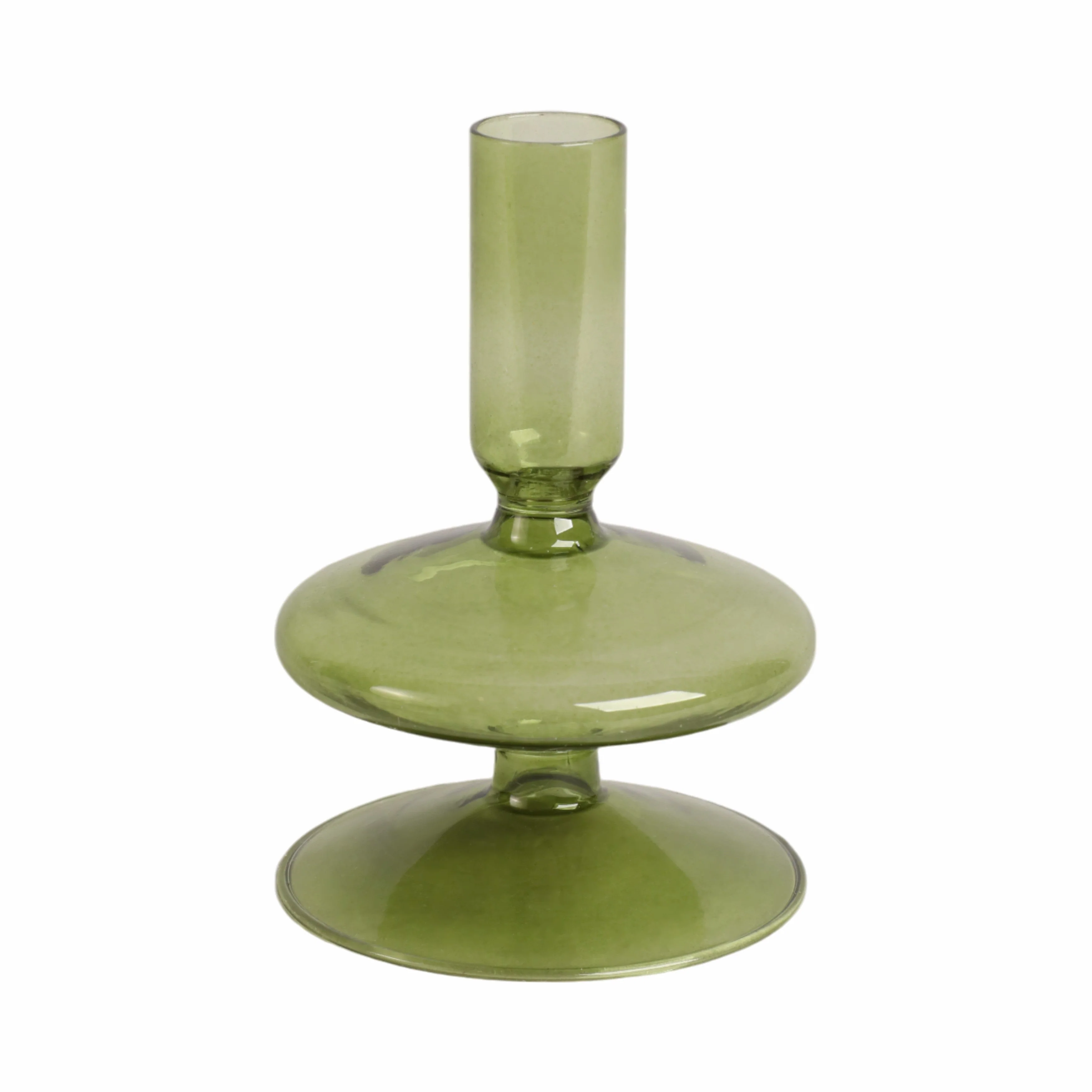 20118-19 |5" Vintage Glass Taper Candle Holder, Olive - Image 2