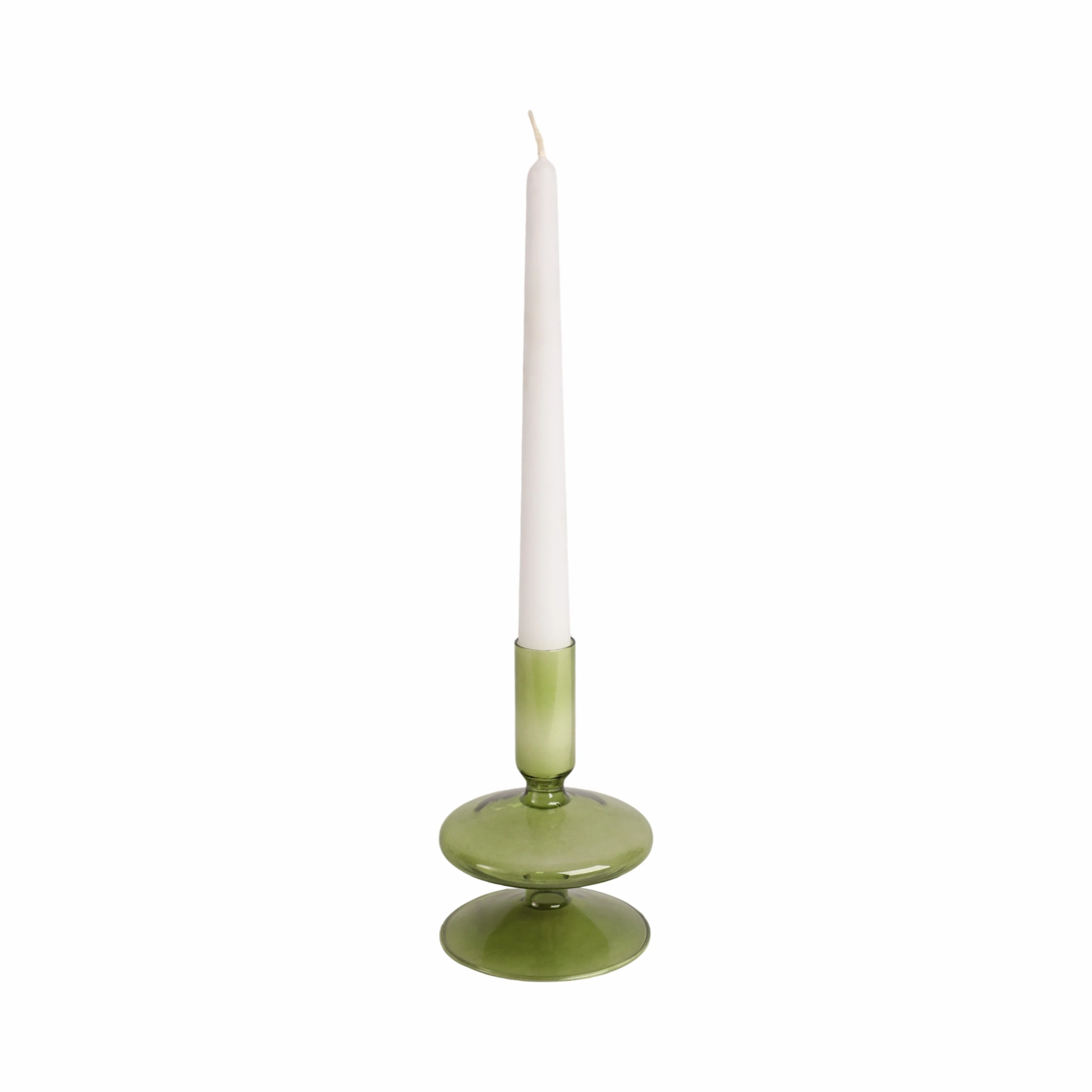 20118-19 |5" Vintage Glass Taper Candle Holder, Olive - Image 3