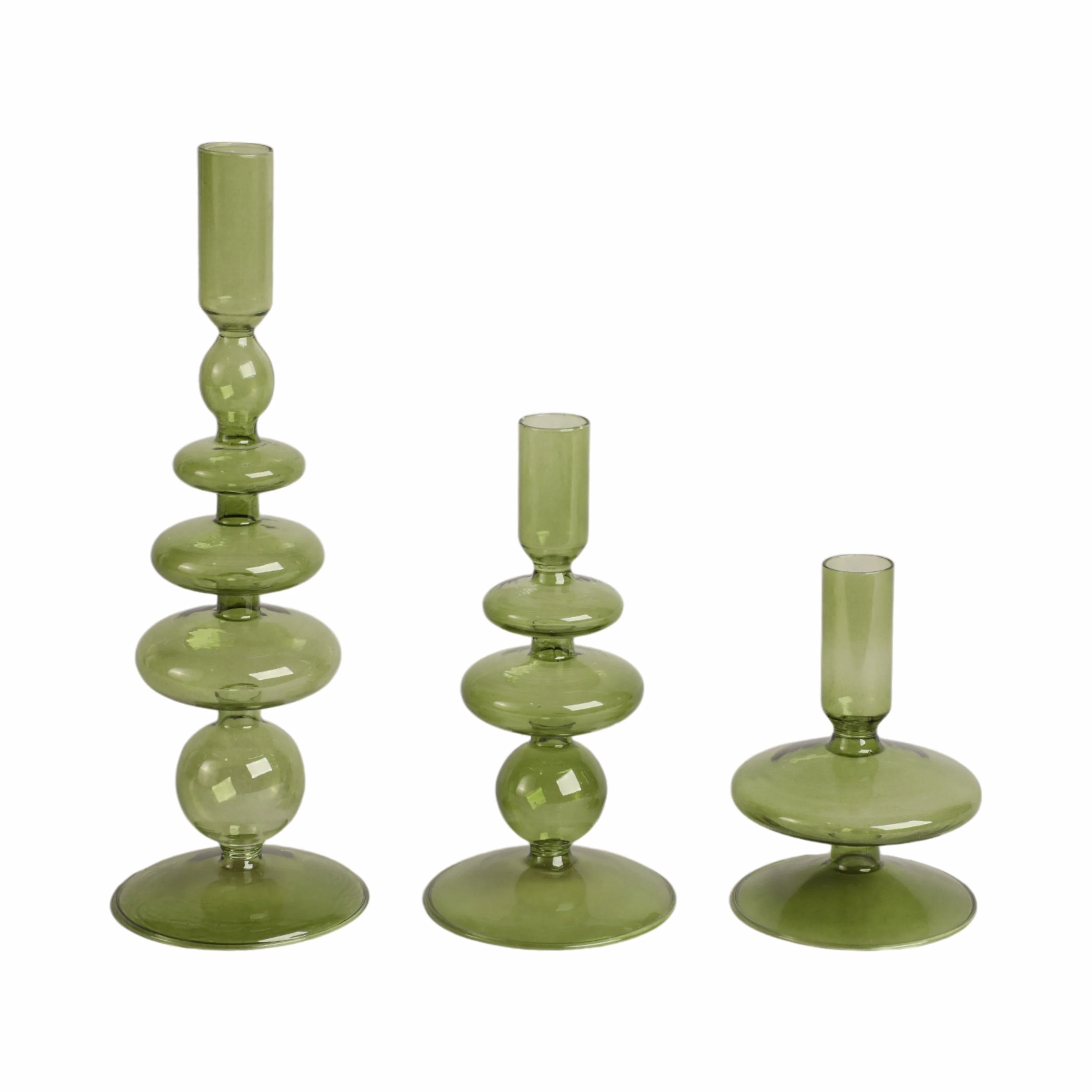 20118-19 |5" Vintage Glass Taper Candle Holder, Olive - Image 7