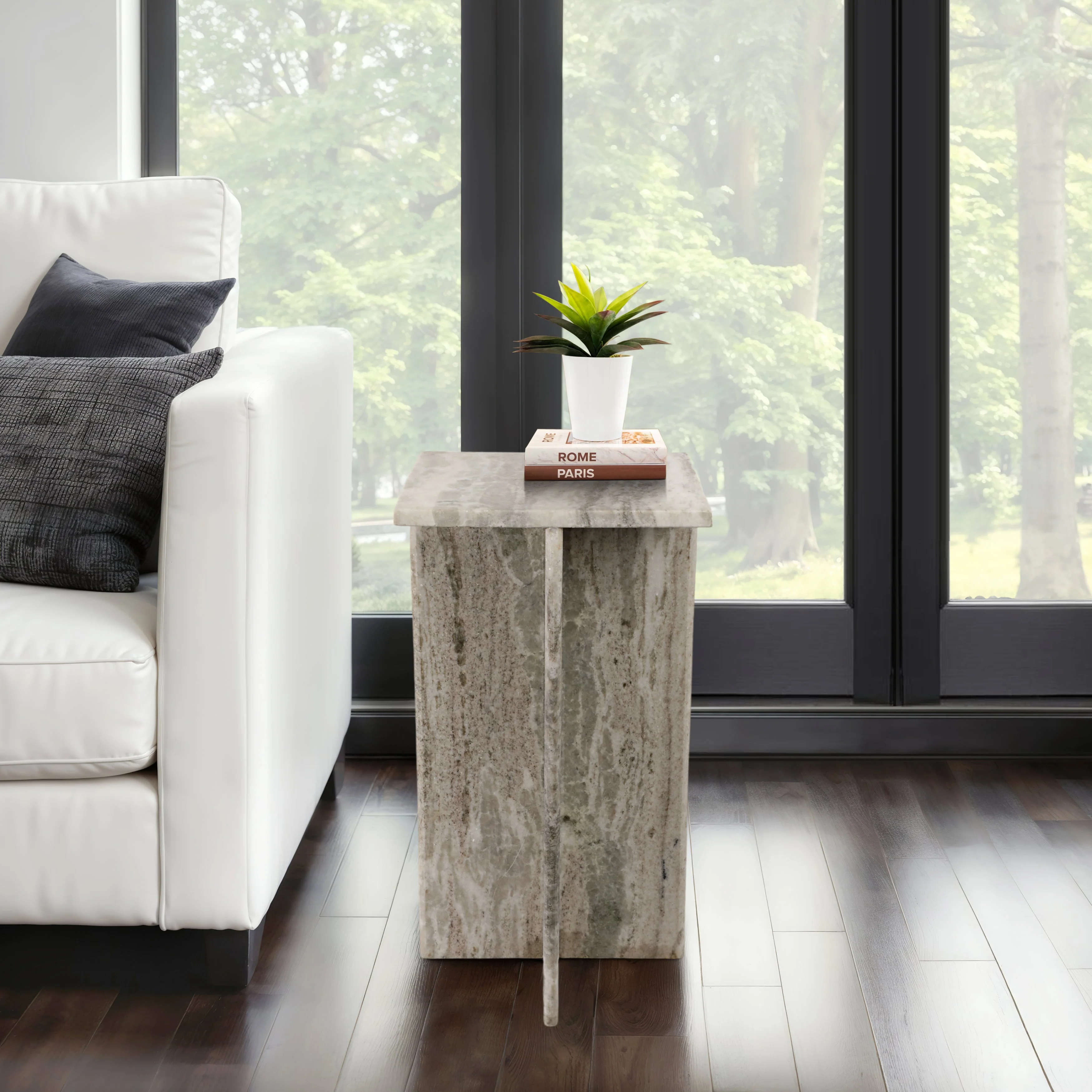 22" ROMMI SMALL MARBLE TABLE, WHITE - Image 12