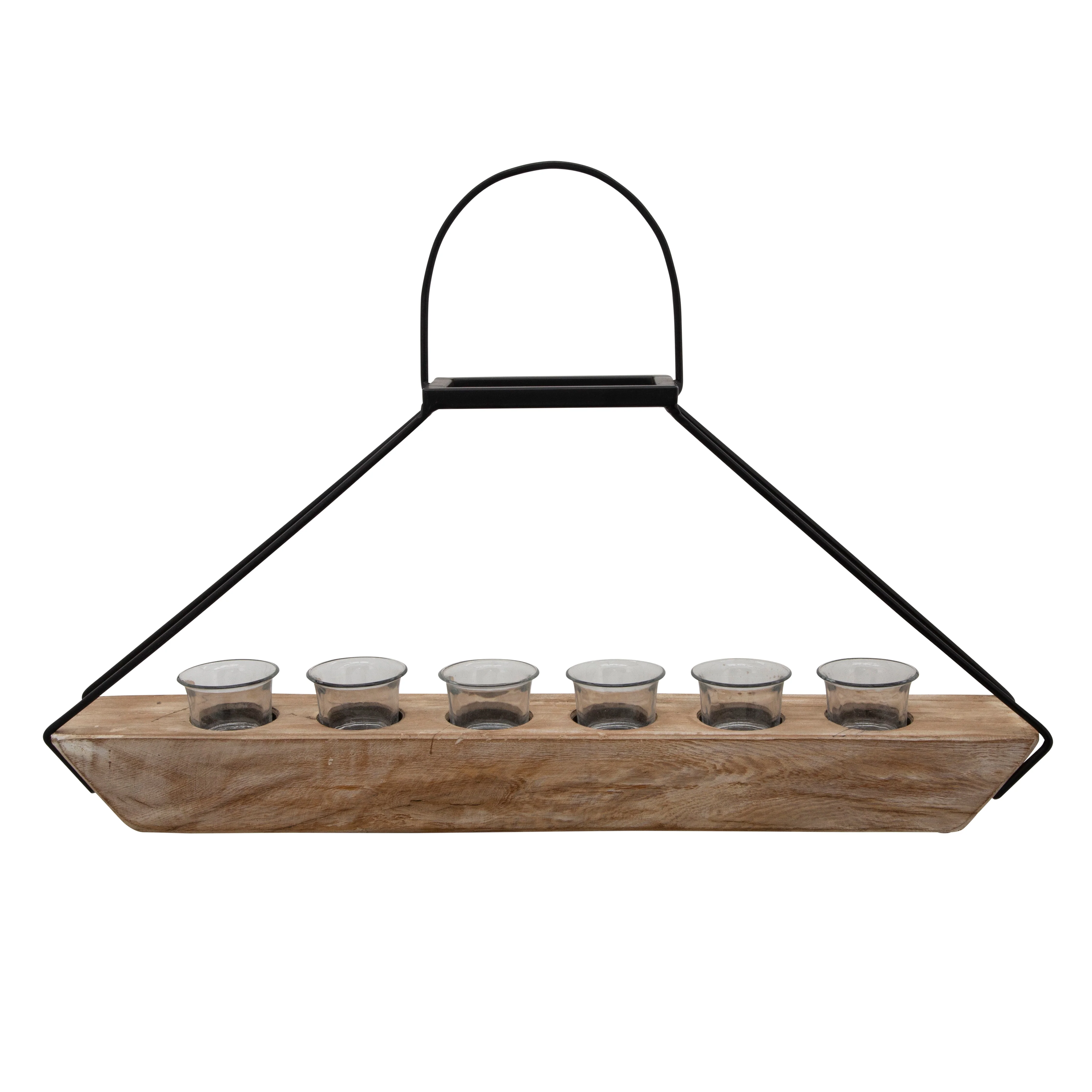 24" 6-TEALIGHT HOLDERS W/ HANDLE, BROWN